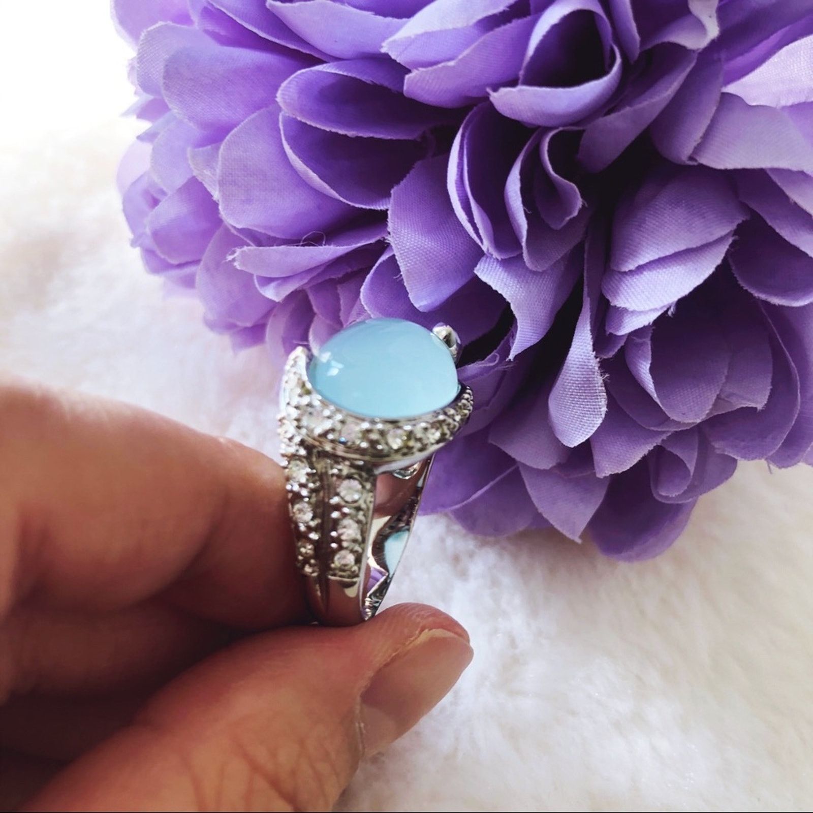 Other Silver Oval Aqua Blue Ring Size ONE SIZE - 6 Thumbnail