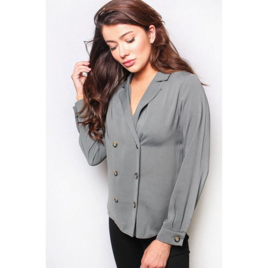 Other Womens Medium Gray Double-Breasted Blazer-Style Blouse With Size M / US 6-8 / IT 42-44 - 3 Thumbnail