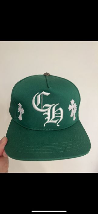 Chrome Hearts Chrome Hearts Green CH Logo Baseball Hat Leather Cross ...