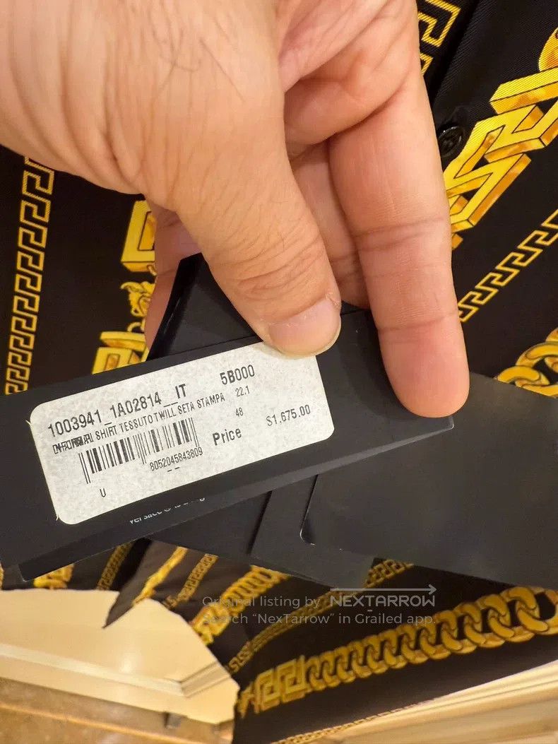 Versace Classic black gold chain print mulberry silk shirt