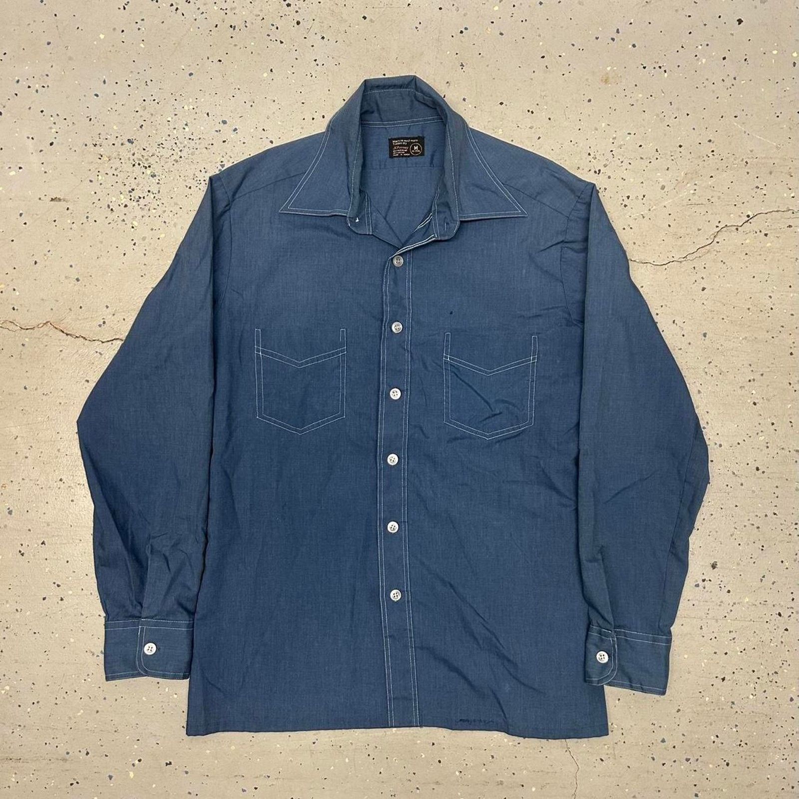 JCPenney VTG 70s Jc Penny Blue button-up shirt Size US M / EU 48-50 / 2 - 1 Thumbnail