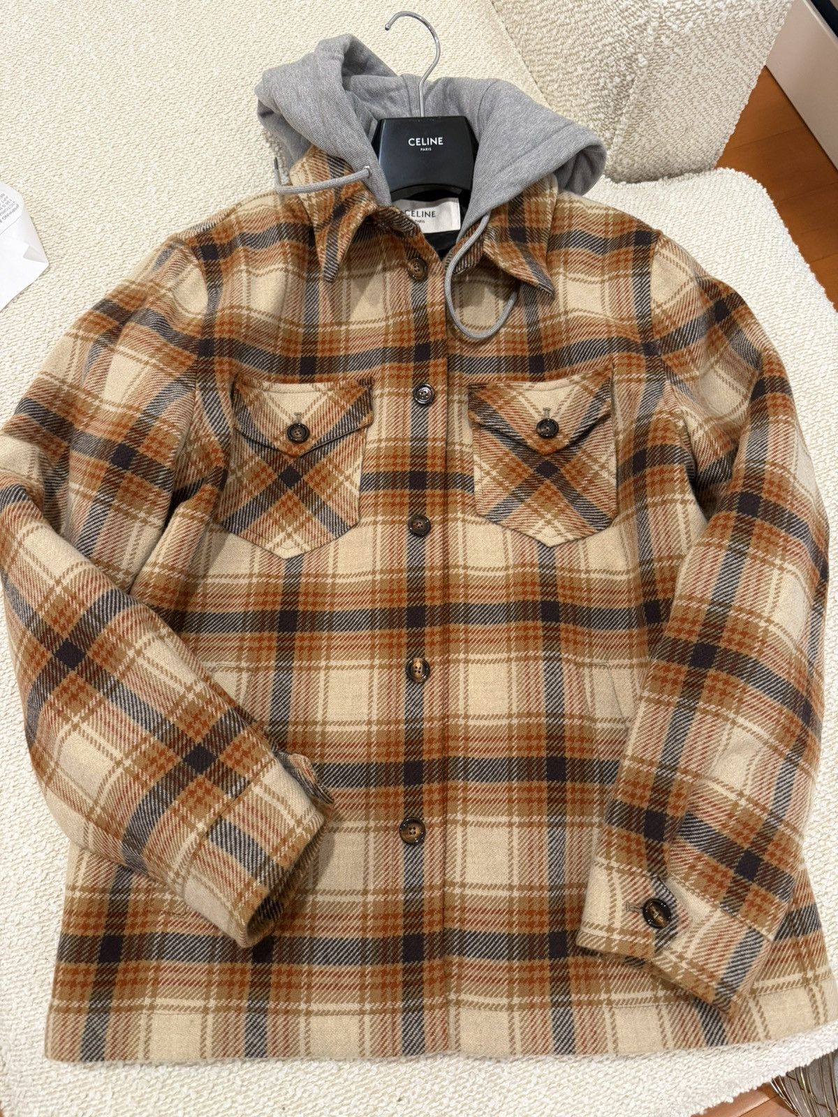 Celine CELINE Hooded Overshirt in Checked Wool Size US S / EU 44-46 / 1 - 4 Thumbnail