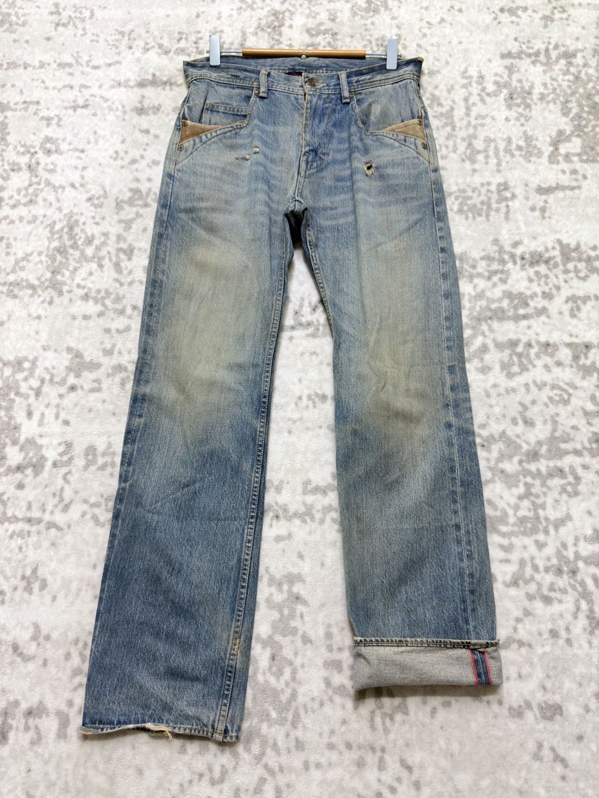 Japanese Brand Vintage KELEN Selvedge Leather Pocket Denim Jeans Size US 30 / EU 46 - 1 Thumbnail