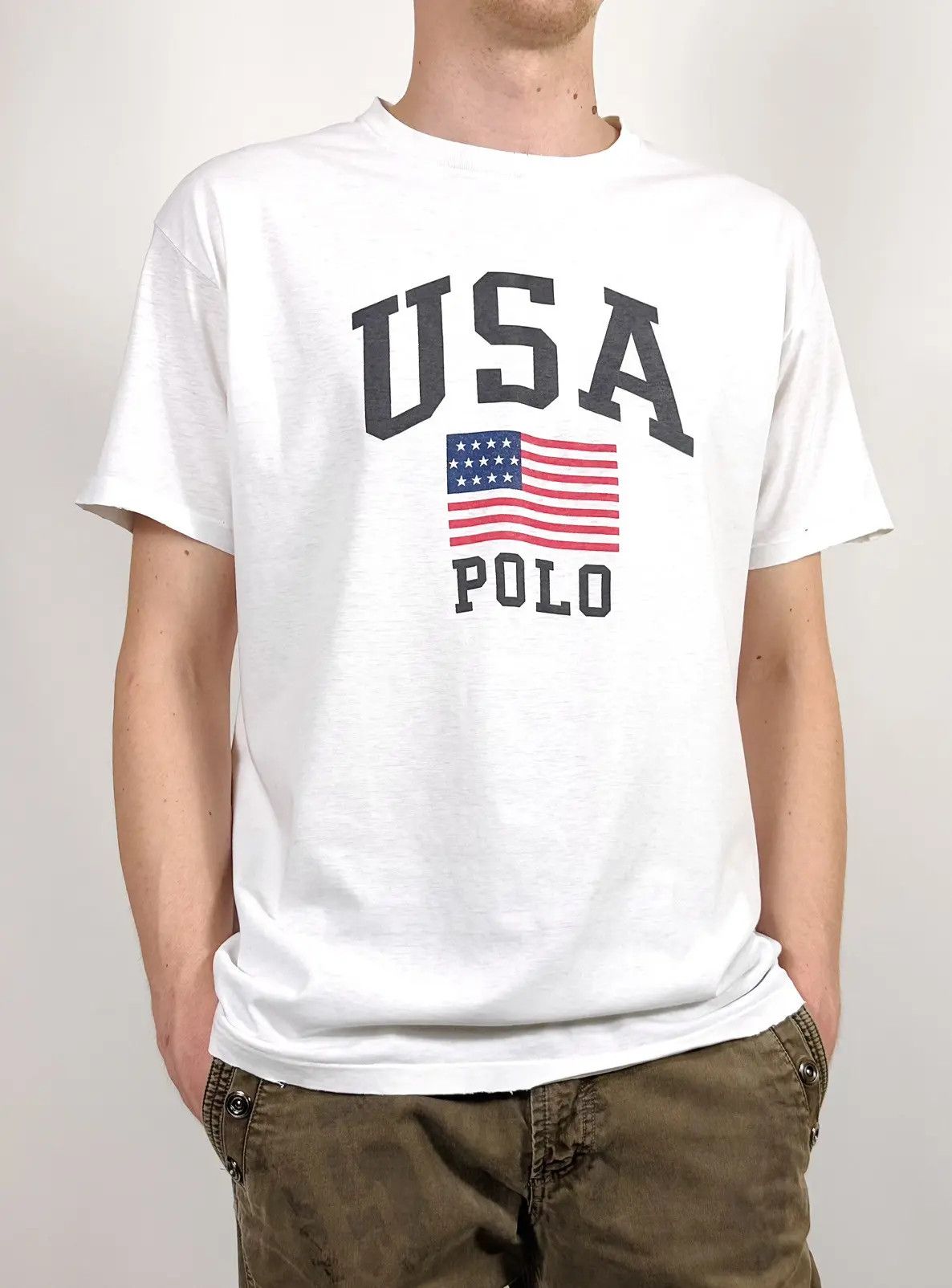 Polo Ralph Lauren × Vintage 90s Vintage Polo Sport Ralph Lauren USA Flag Tee T-Shirt Size US L / EU 52-54 / 3 - 3 Thumbnail