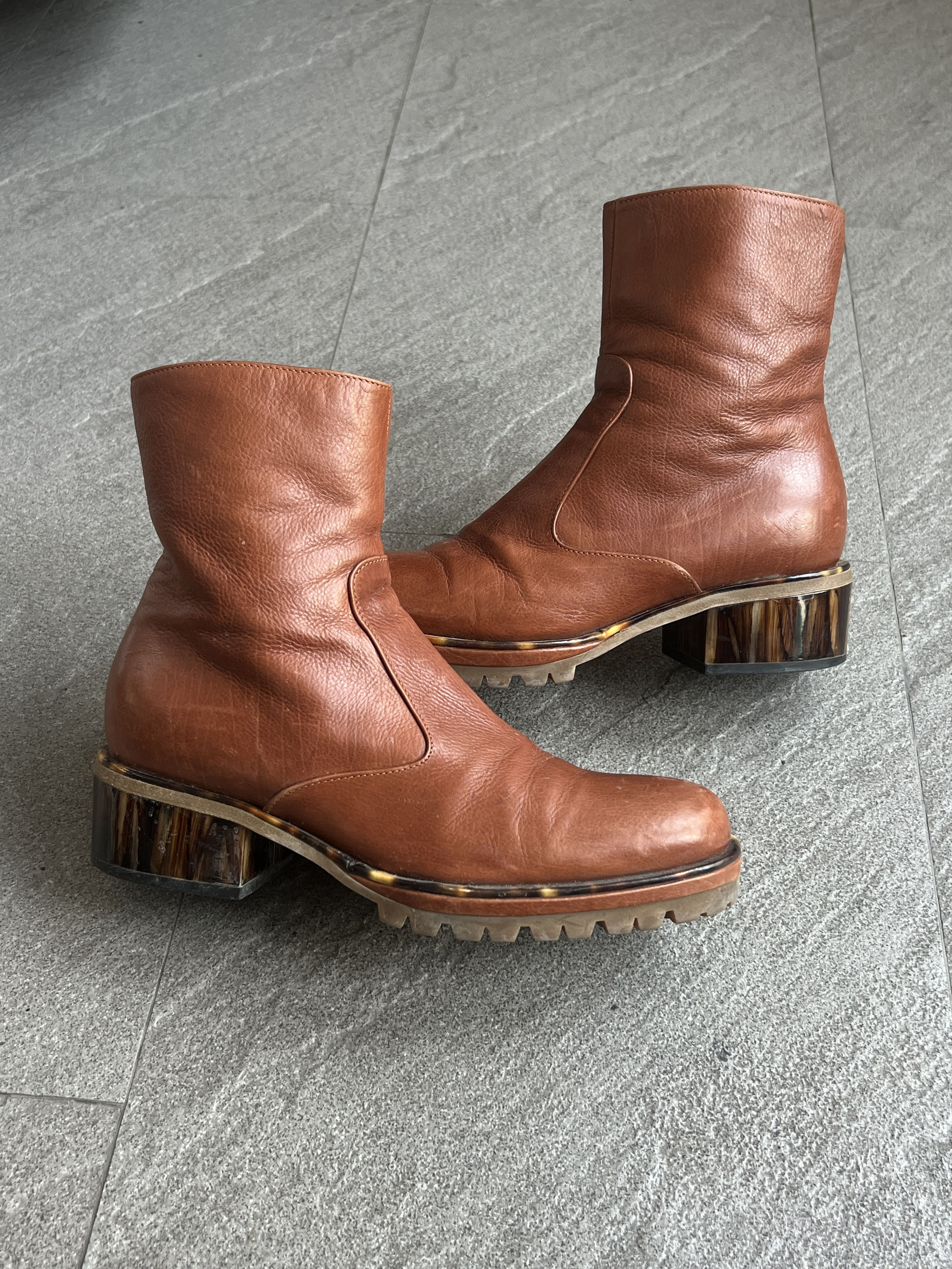 Dries Van Noten Dries Van Noten Brown Leather Tortoise Heel Boots Size US 5.5 / IT 35.5 - 1 Thumbnail
