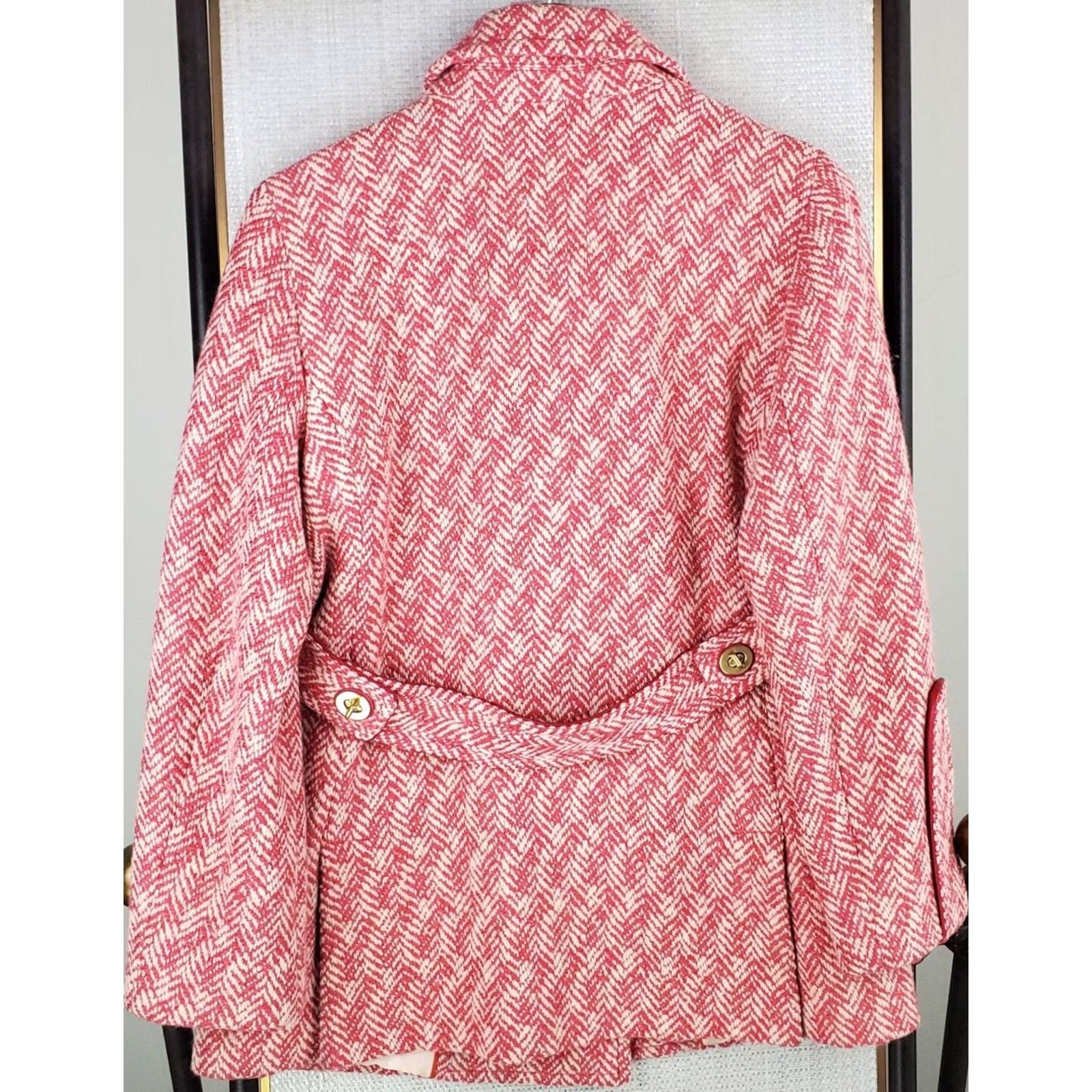 Coach COACH Womens Pea Coat Jacket Pink White Herringbone Wool Mohair Silk Lined Double Breasted Notch Front Pockets Size 6 Womens Size M / US 6-8 / IT 42-44 - 6 Thumbnail