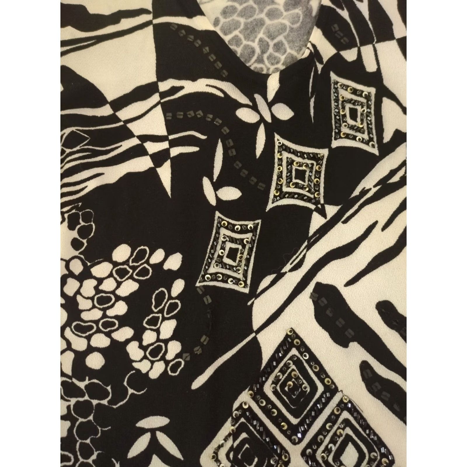 Vintage Alberto Makali Blouse M Women's Beaded 3/4 Sleeve Black Grunge Fairy Abstract Accessories Beaded Womens Size M / US 6-8 / IT 42-44 - 2 Thumbnail