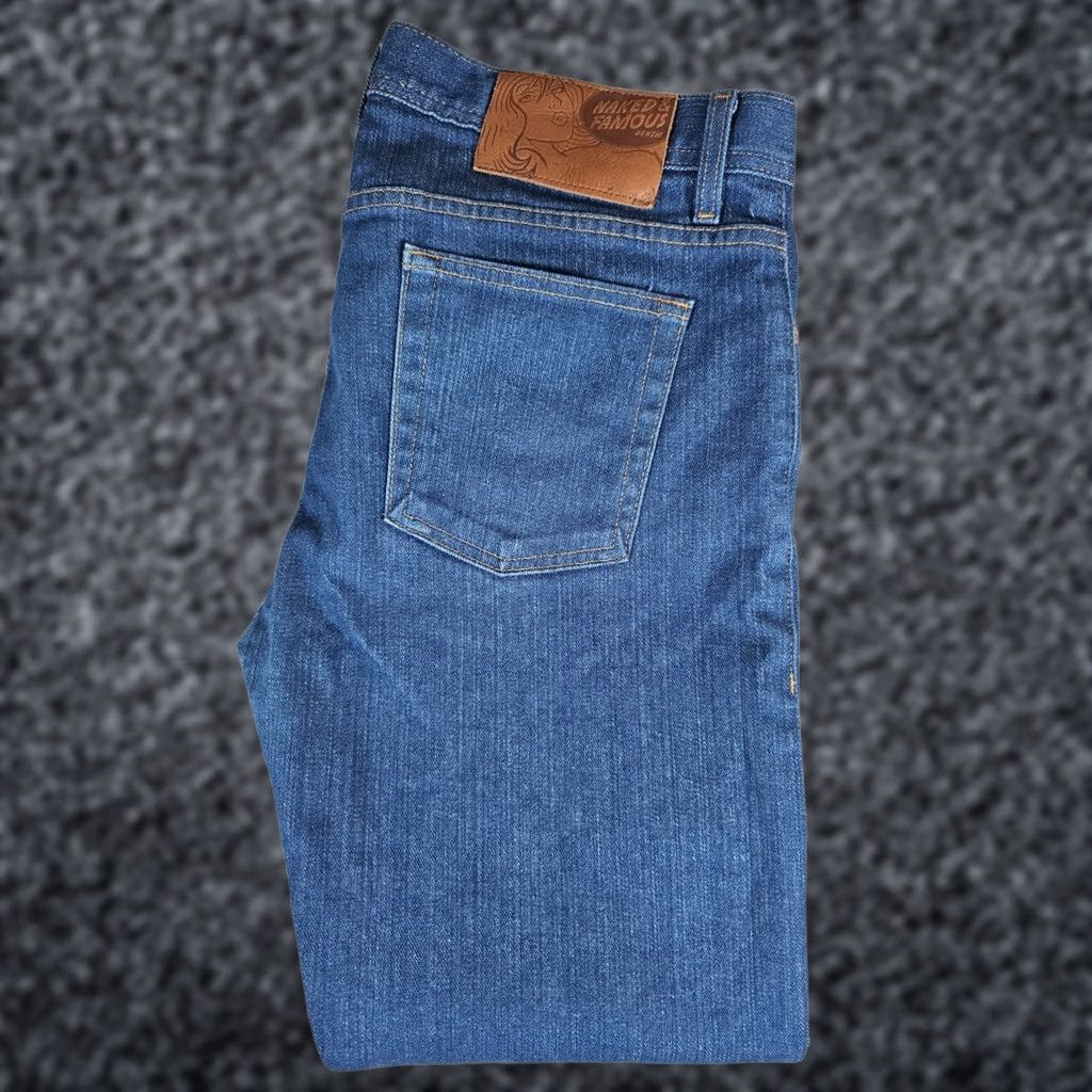 Denime Naked & Famous Weird Guy Selvedge Raw Denim Jeans Mens 34 Island Blue Stretch 34x30 Size US 34 / EU 50 - 1 Thumbnail