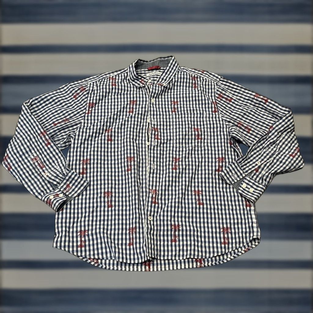 Tommy Bahama VINTAGE Tommy Bahama Shirt Blue Check Palm Tree Long Sleeve Button-Down Large Mens Regular Fit Beach Hawaiian Tropical 90s? Size US L / EU 52-54 / 3 - 1 Thumbnail