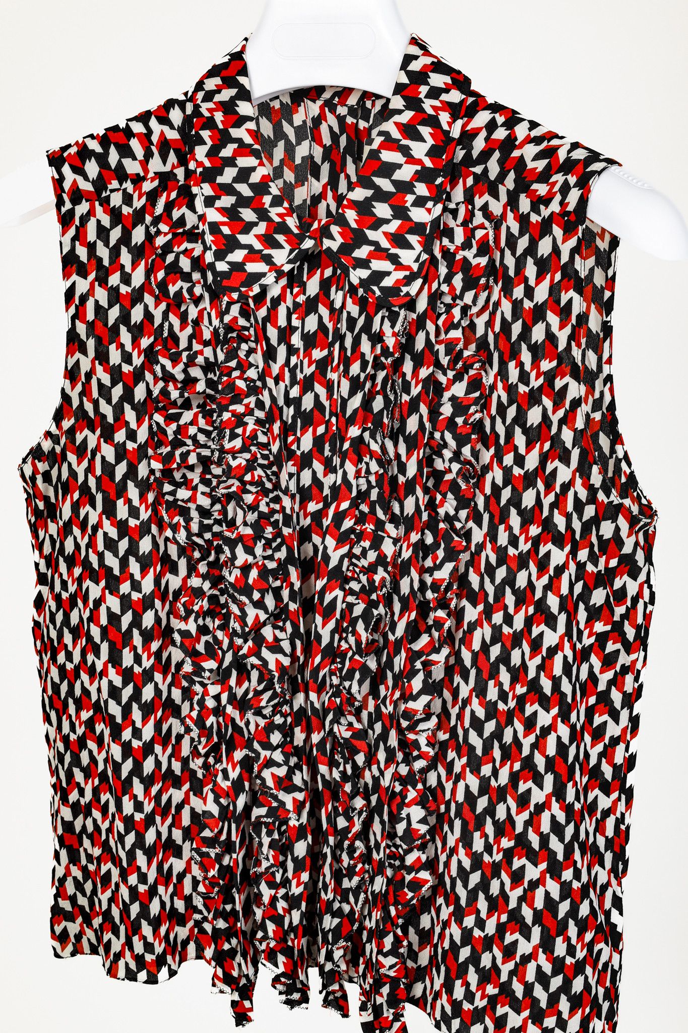 Marni Marni Red Black Geometric Silk Ruffle Blouse Size M / US 6-8 / IT 42-44 - 3 Thumbnail