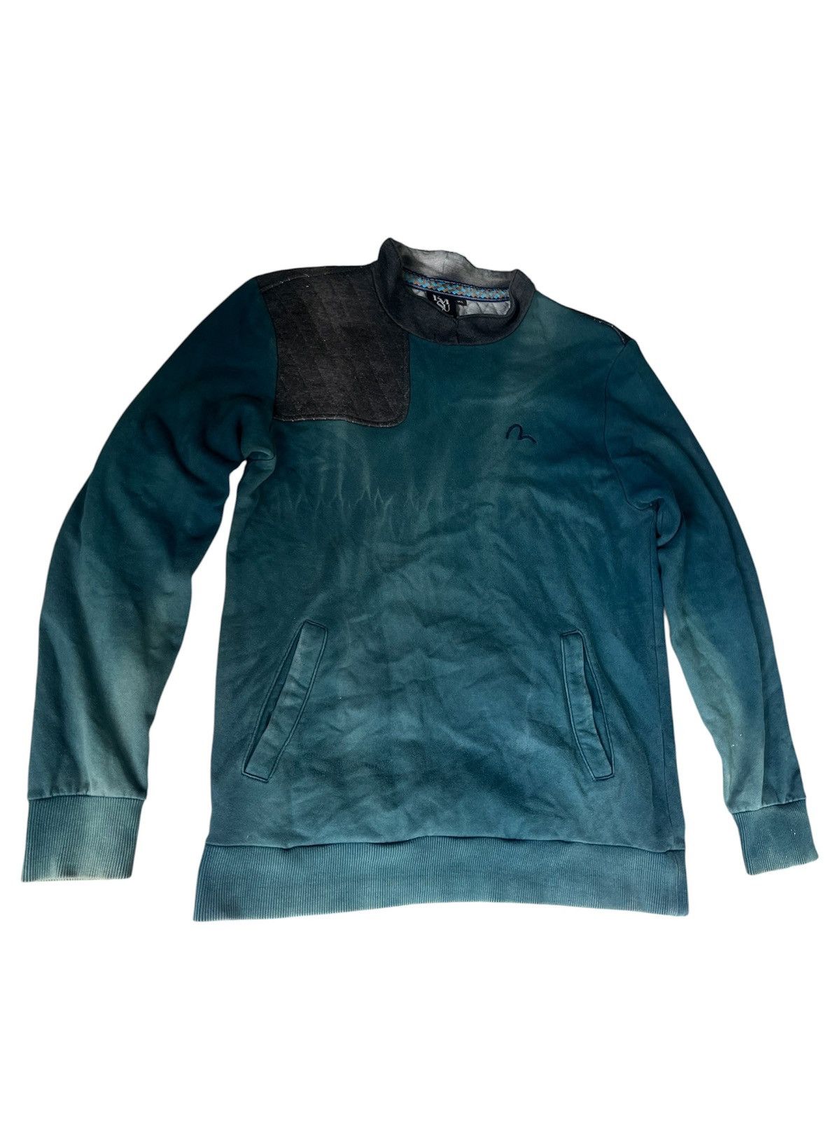 Japanese Brand EVISU Teal Crewneck with Diamond Quilted Shoulder Panels Size US M / EU 48-50 / 2 - 2 Thumbnail