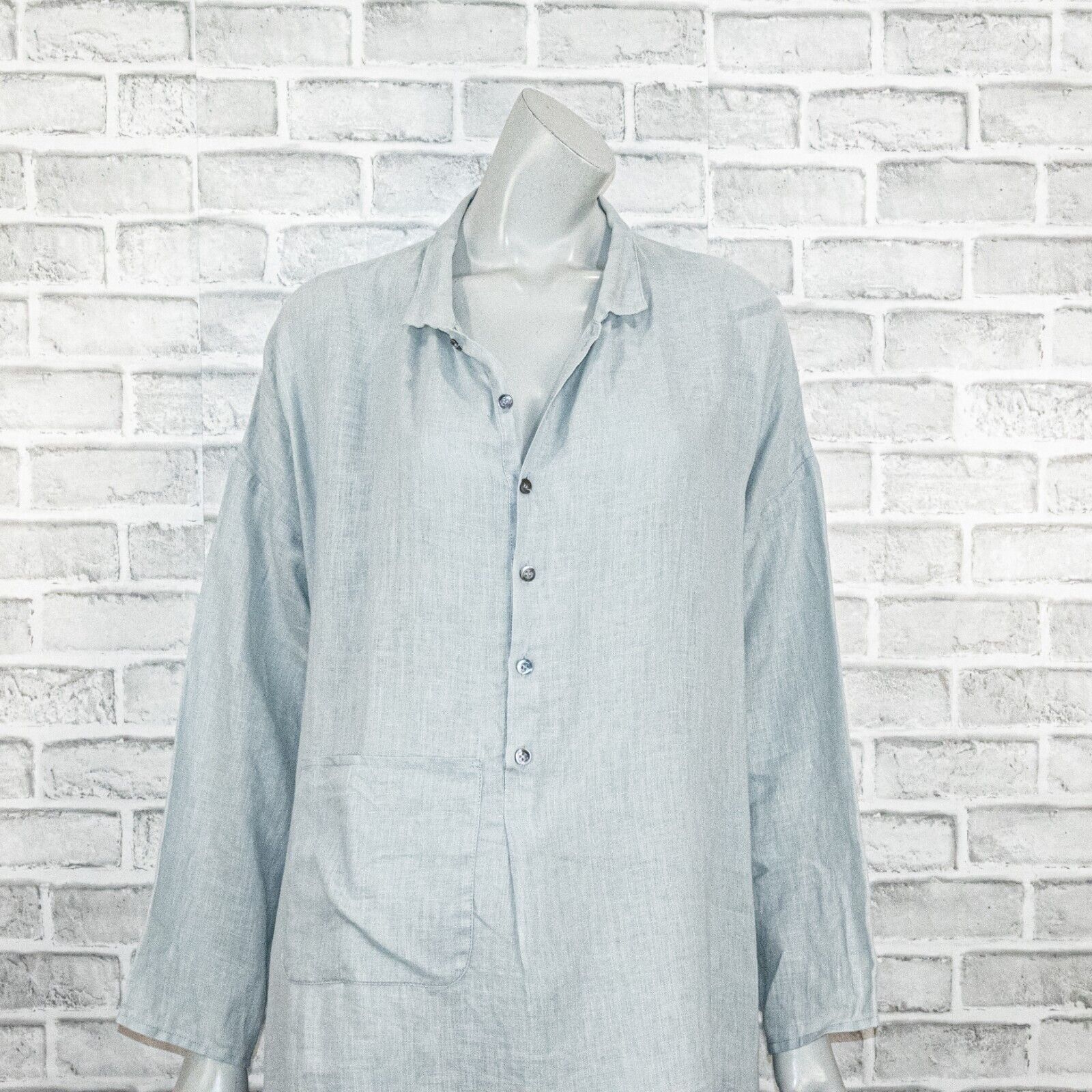 eskandar Eskandar 100% Linen Oversize Tunic Blouse with pocket blue Size ONE SIZE - 10 Thumbnail