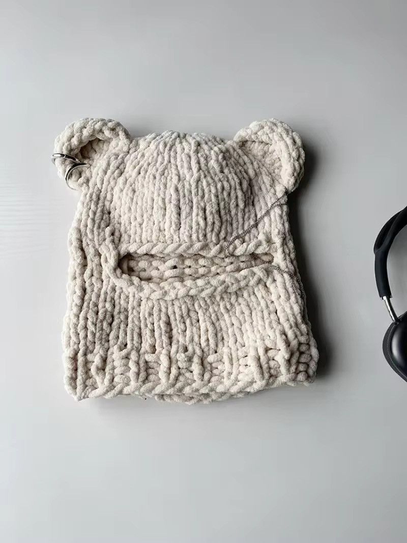 Japanese Brand Handmade Full Face Bear Ears Crochet Knitted Balaclava Hat Size ONE SIZE - 4 Thumbnail
