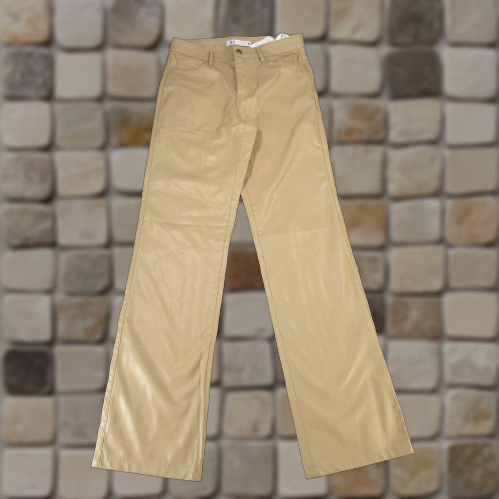 Zara ZARA Faux Leather Pants Womens 6 Beige Straight Leg Dress Size 28" / US 6 / IT 42 - 1 Thumbnail