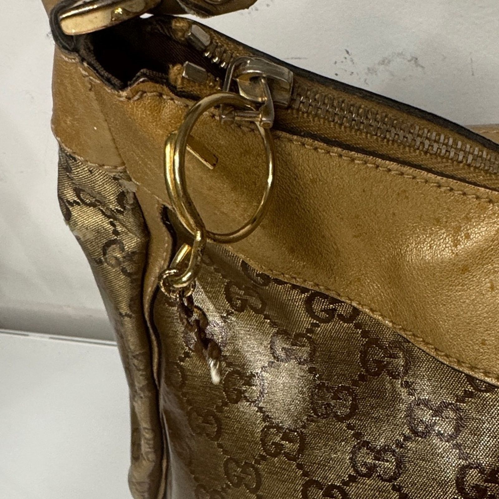 Gucci 💛GUCCI Gold Metallic GG Coated Canvas Hobo Bag 💛 Size ONE SIZE - 6 Thumbnail