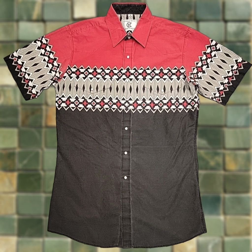 Vintage VINTAGE Corral West Shirt Men M Red Black Geometric Western Peaerl Snap Aztec Cowboy Size US M / EU 48-50 / 2 - 1 Thumbnail