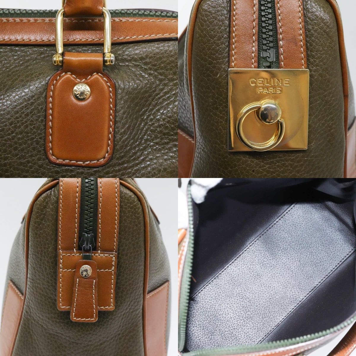Celine CELINE Boston Bag Leather Khaki Gold Size ONE SIZE - 11 Thumbnail