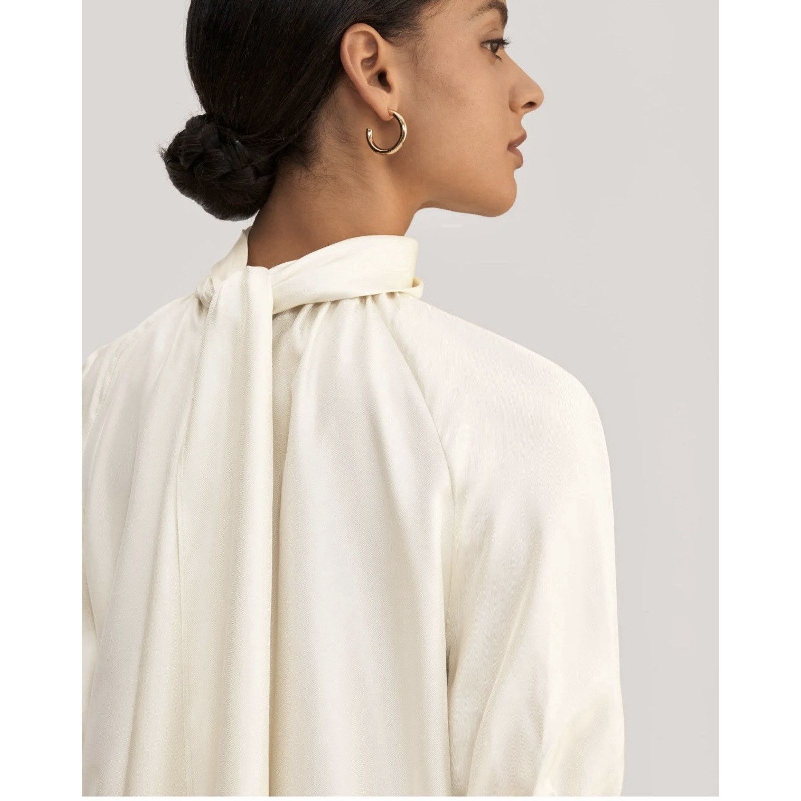 (+)PEOPLE LILYSILK Women Silk Ivory Elegant Minimalist Office Party Size S / US 4 / IT 40 - 3 Thumbnail