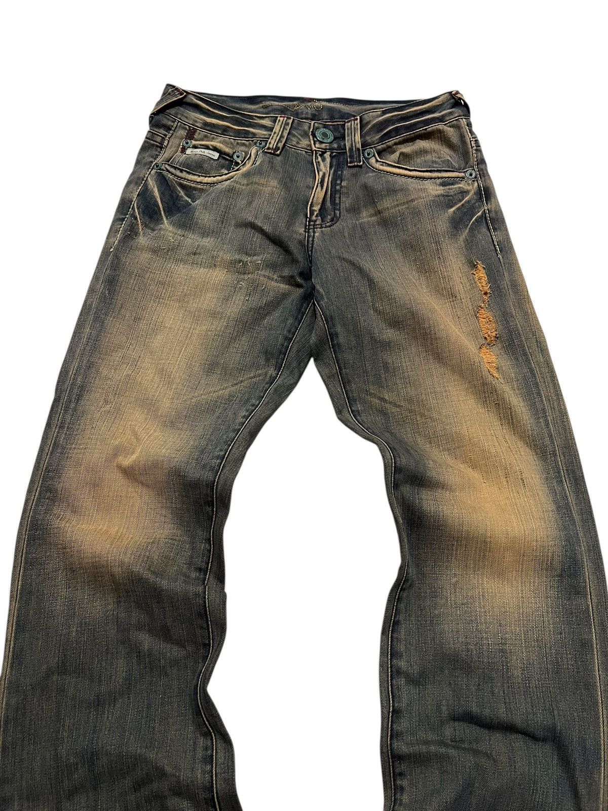 If Six Was Nine Bean pole mudwash distressed flared jeans Size US 30 / EU 46 - 3 Thumbnail