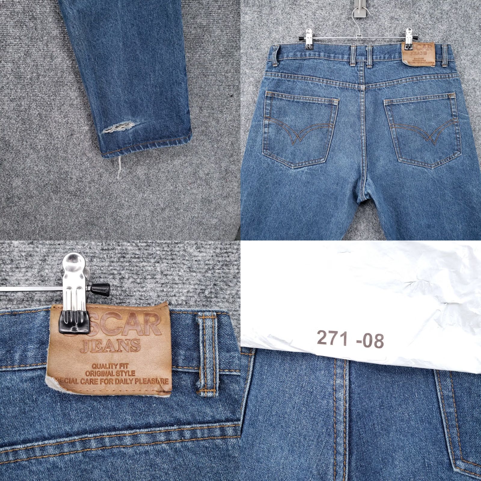 Denime Oscar Jeans Mens 38x30 Blue Straight Leg Medium Wash Zip Fly Cotton Denim (Vintage) Size US 38 / EU 54 - 9 Thumbnail