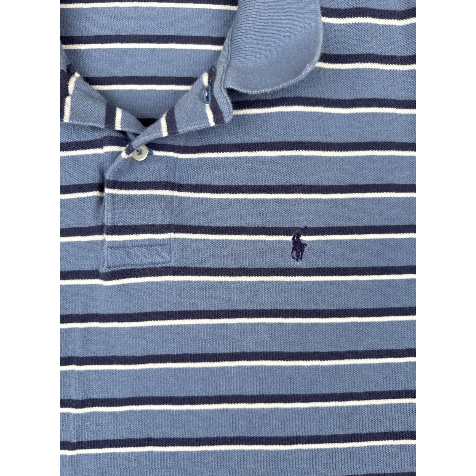 Ralph Lauren VINTAGE Ralph Lauren Polo Shirt Men L Blue White Stripe 100% Cotton Polo Shirt 40 in Chest Slim Fit Short Sleeve Casual Mens Size US L / EU 52-54 / 3 - 6 Thumbnail