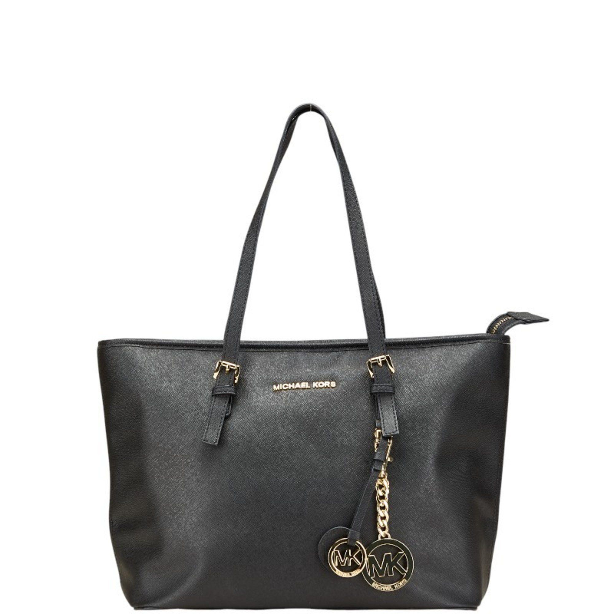 Michael Kors Jet Set Tote Bag Black Leather Women's