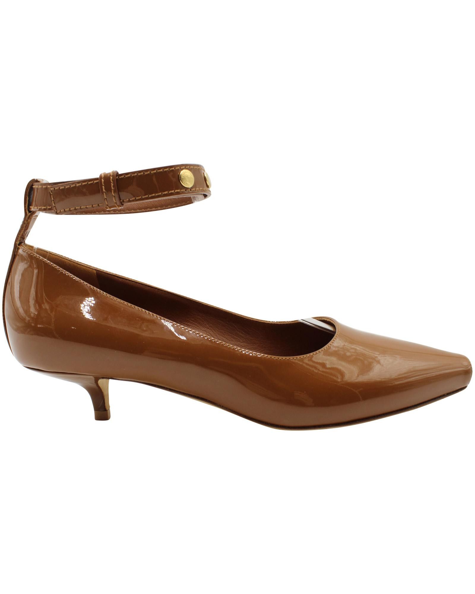 image of Burberry Brown Patent Leather Kitten Heel Shoes Ankle Cuff Pumps, Women's (Size 6.5)
