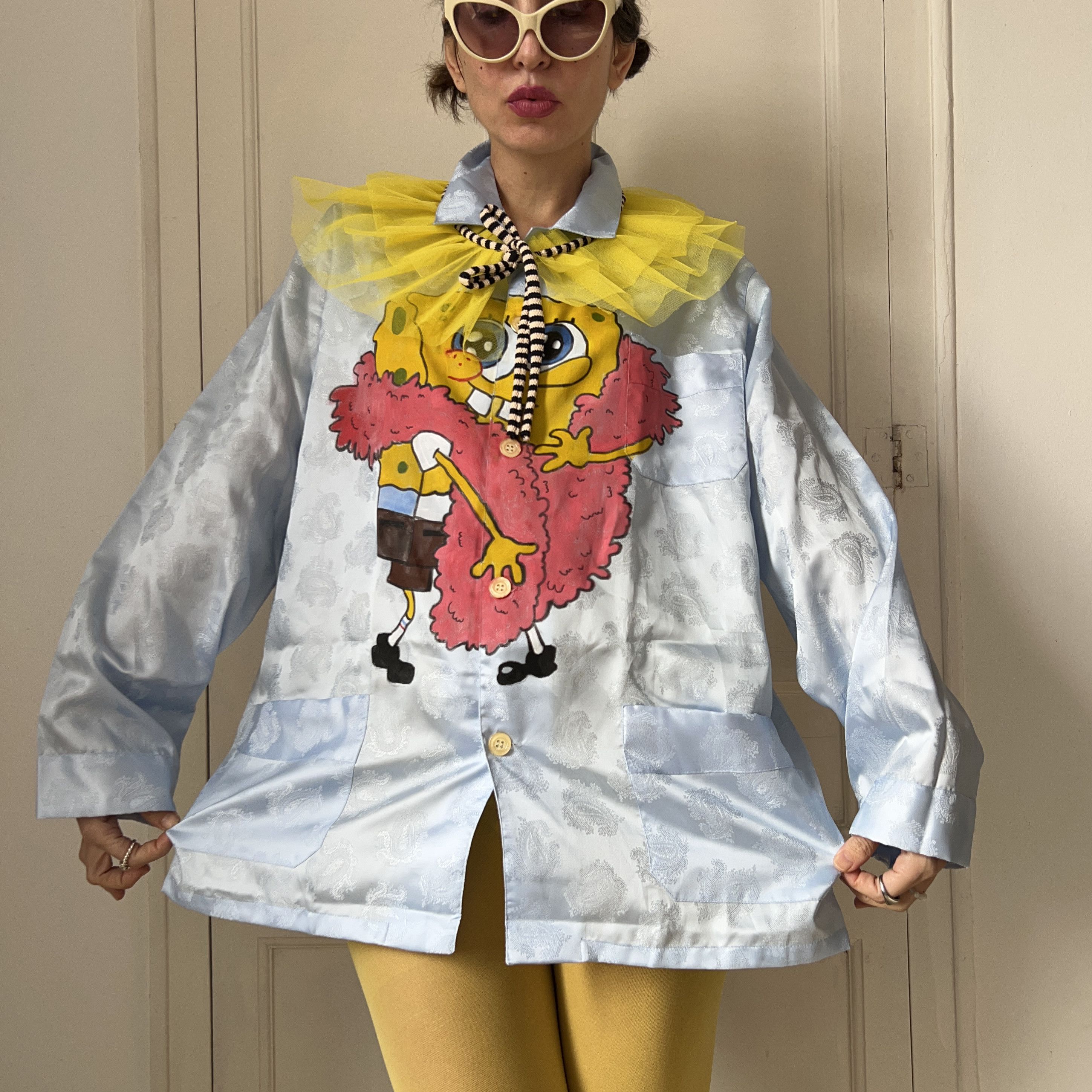 Custommade Hand-Painted SpongeBob Pajama Shirt Size XL / US 12-14 / IT 48-50 - 6 Thumbnail