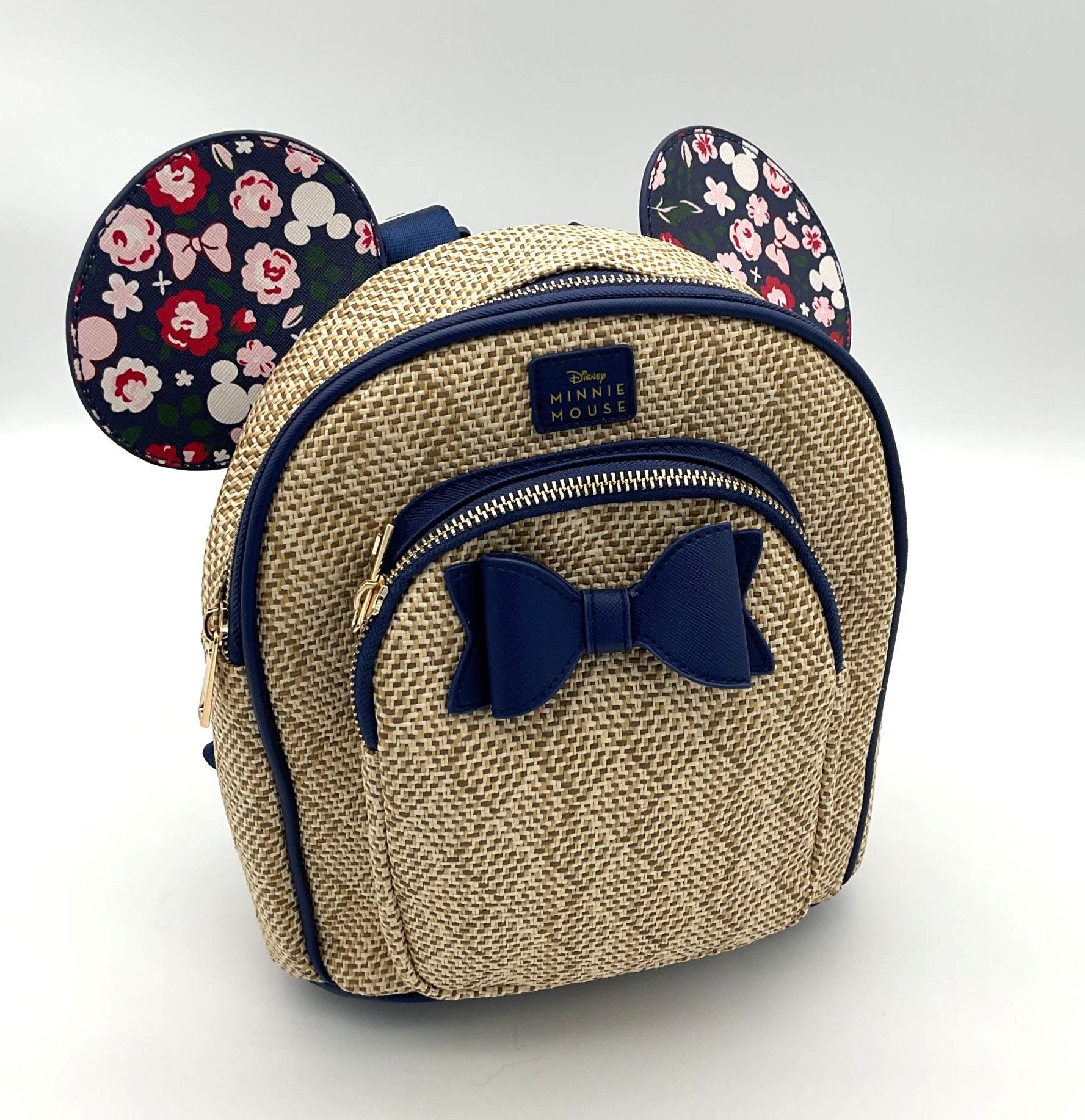 Bioworld Disney Minnie Mouse Floral Ears Woven Mini Backpack