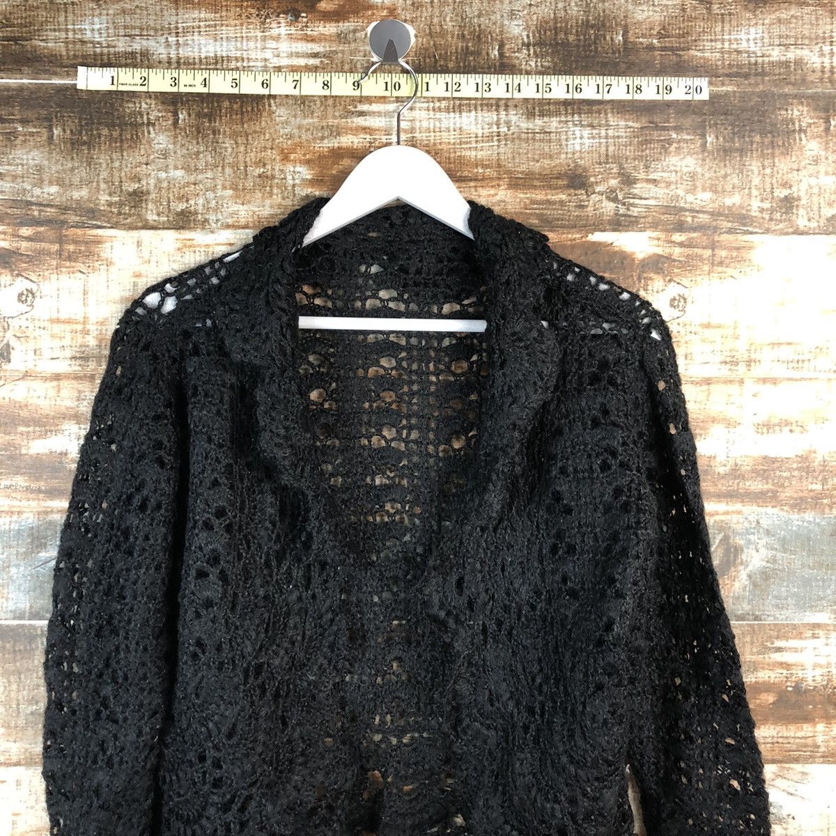 Handmade Japan vintage meshnet crochet Black knitwear #A2492 Size S / US 4 / IT 40 - 2 Thumbnail