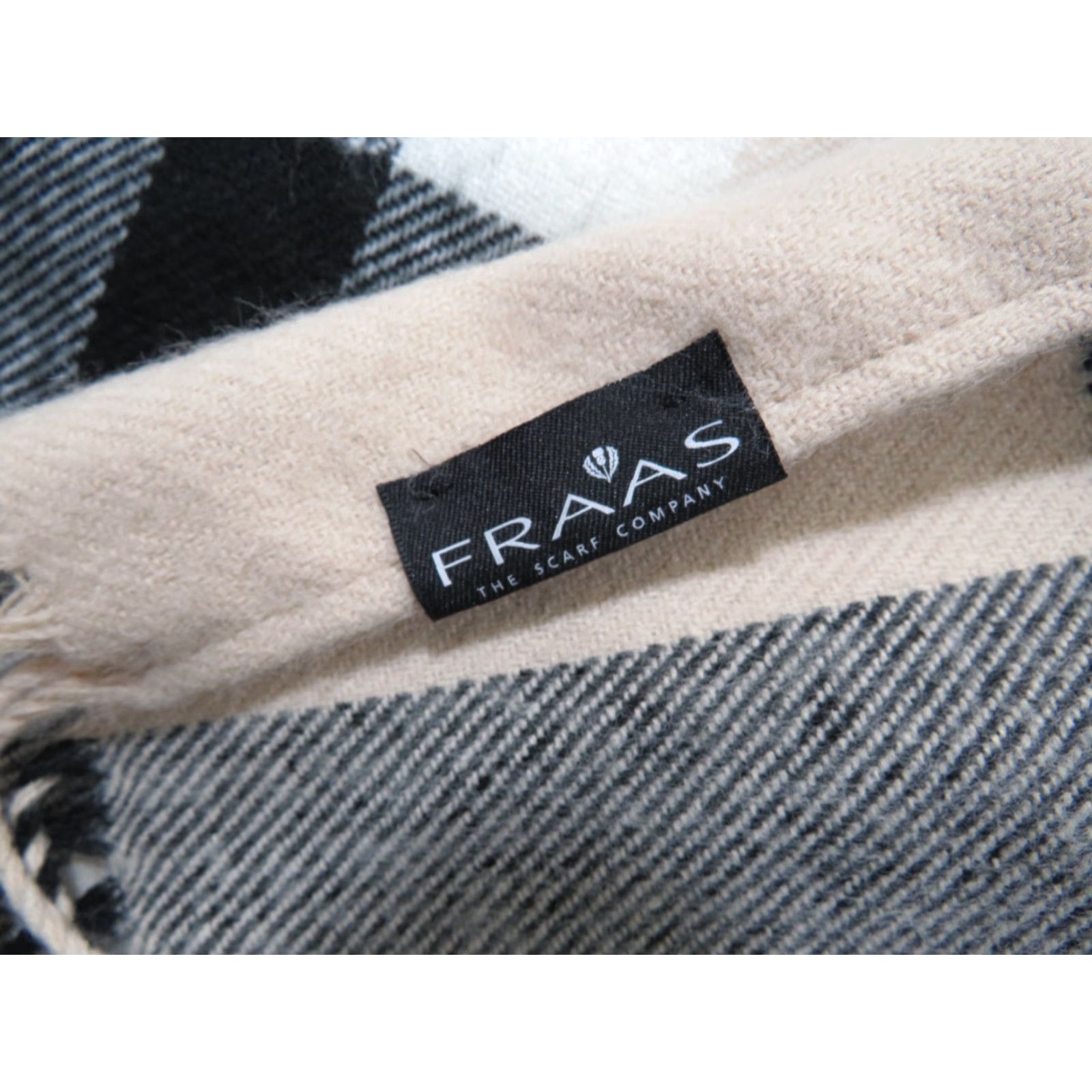 Vintage FRAAS Scarf Women's Plaid Ruana Wrap Beige Shawl/Wrap Designer Fringe Trim Size ONE SIZE - 4 Thumbnail