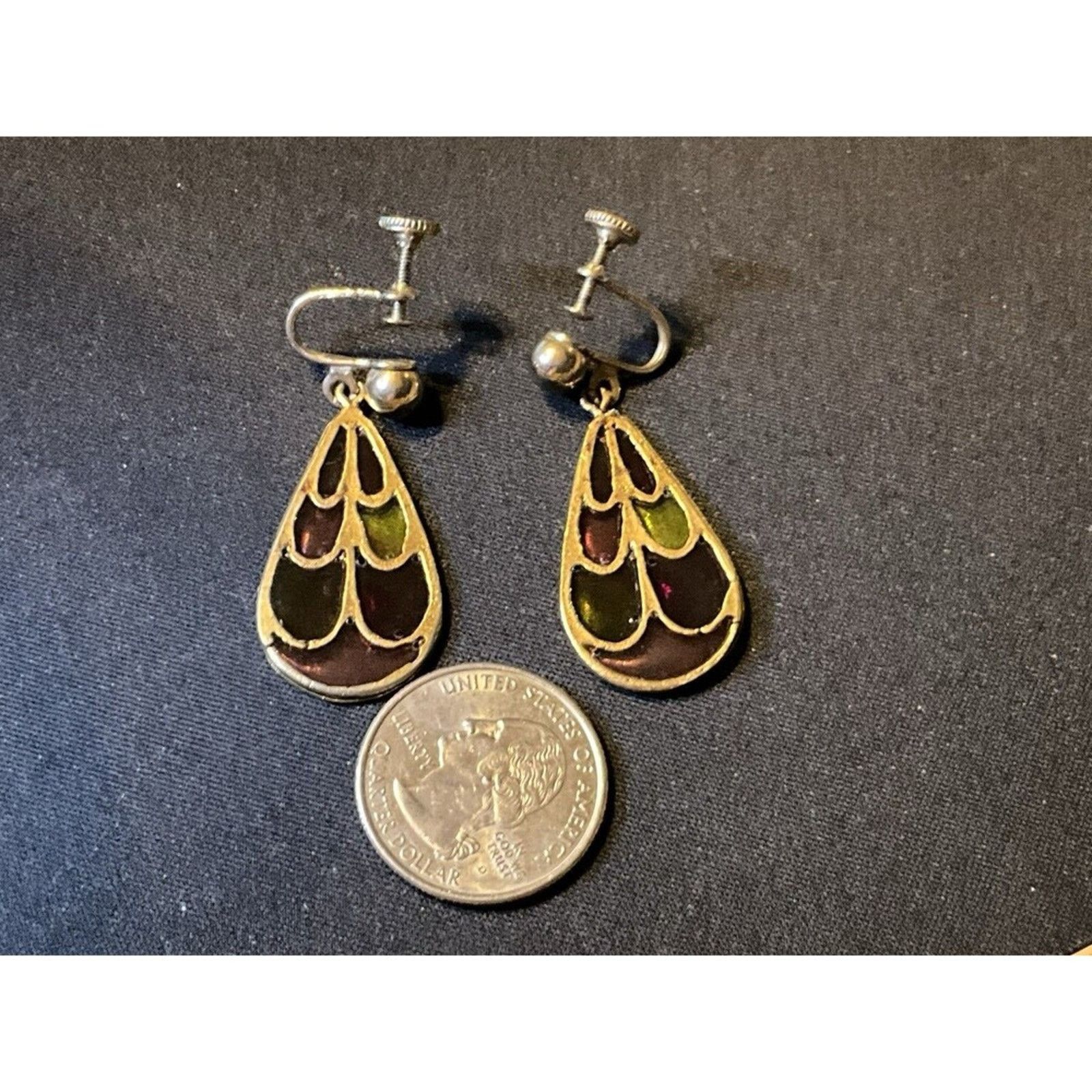 Other Vintage Stained Glass Screw Back Dangle Earrings Size ONE SIZE - 4 Thumbnail