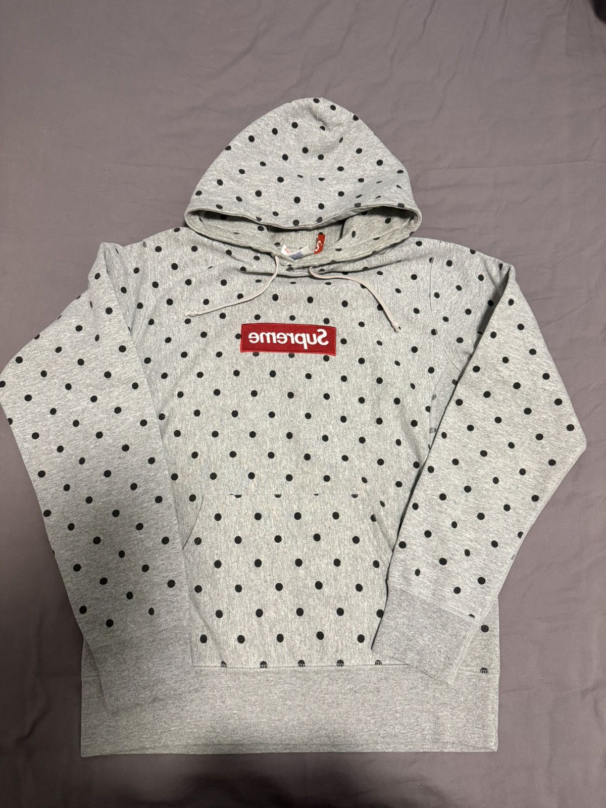 Supreme cdg grey dot box logo hooded sweatshirt hoodie