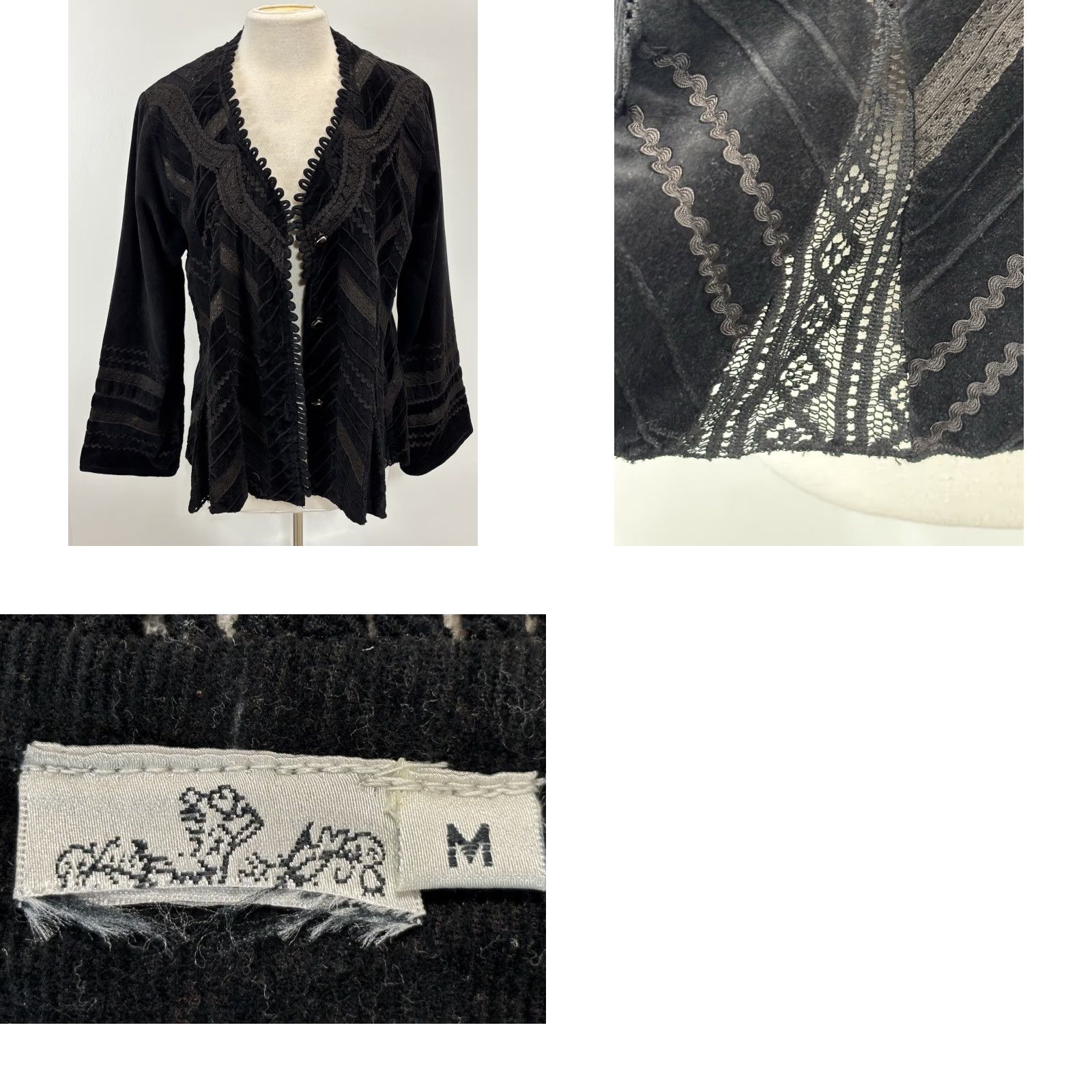 Velvet VINTAGE Gothic Mixed Media Jacket Women Medium Black Velvet Lace Up 90s Grunge Size M / US 6-8 / IT 42-44 - 8 Thumbnail