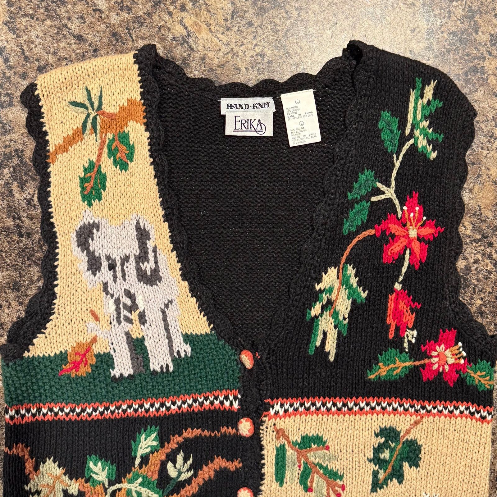 Other Vintage Hand Knit Sweater Vest Large Novelty Animal Safari Size L / US 10 / IT 46 - 5 Thumbnail