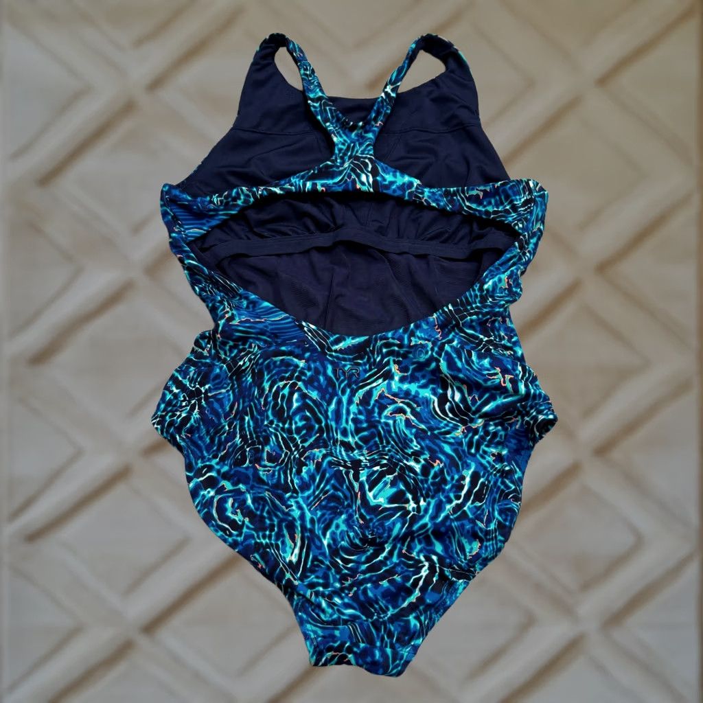 Vintage TYR Abstract Halter One Piece Bodysuit Swimwear Womens Small Blue Training Swim Size S / US 4 / IT 40 - 1 Thumbnail