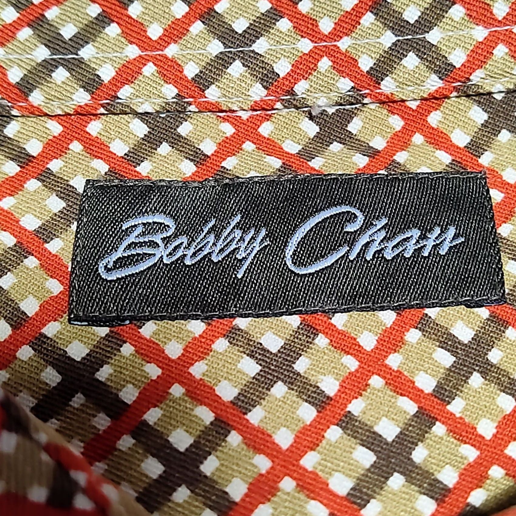 Vintage Bobby Chan Silk Button-Up Shirt XL Orange Brown Diagonal Check Men EUC Size US XL / EU 56 / 4 - 7 Thumbnail