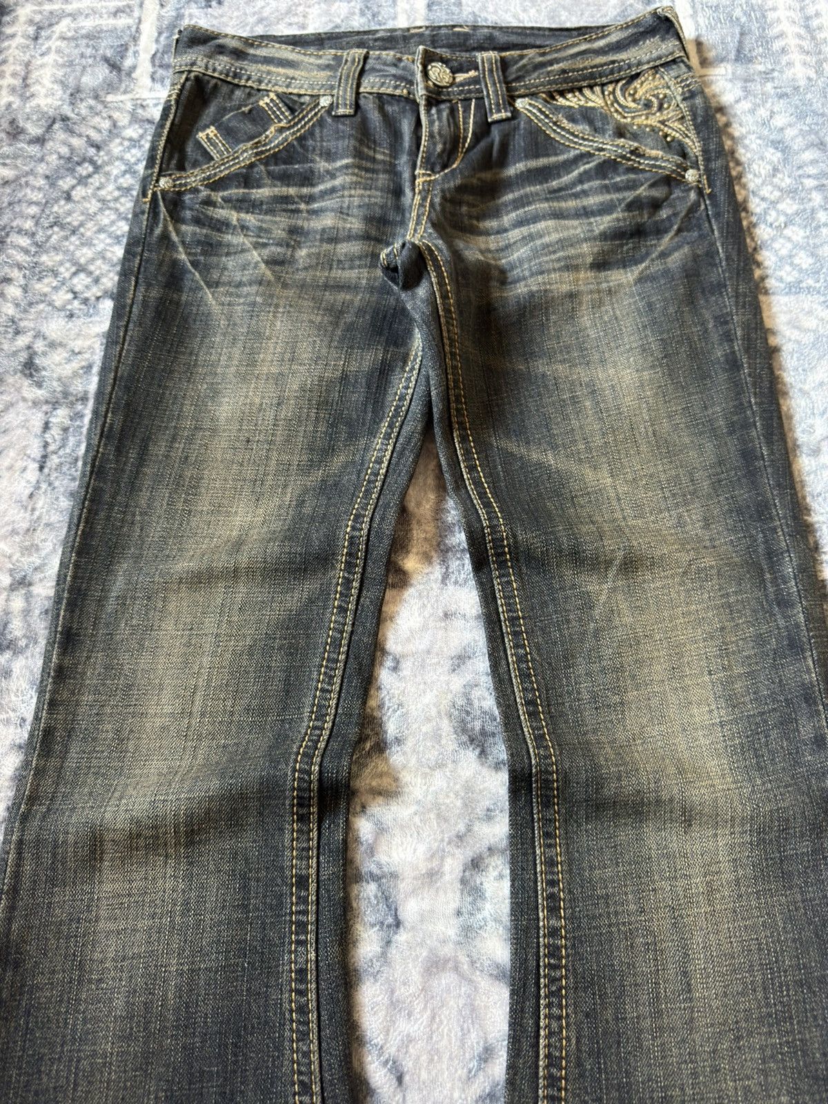 Tornado Mart Cecil McBee Mud Wash Studded Tribal Flare Jeans Size US 27 - 3 Thumbnail