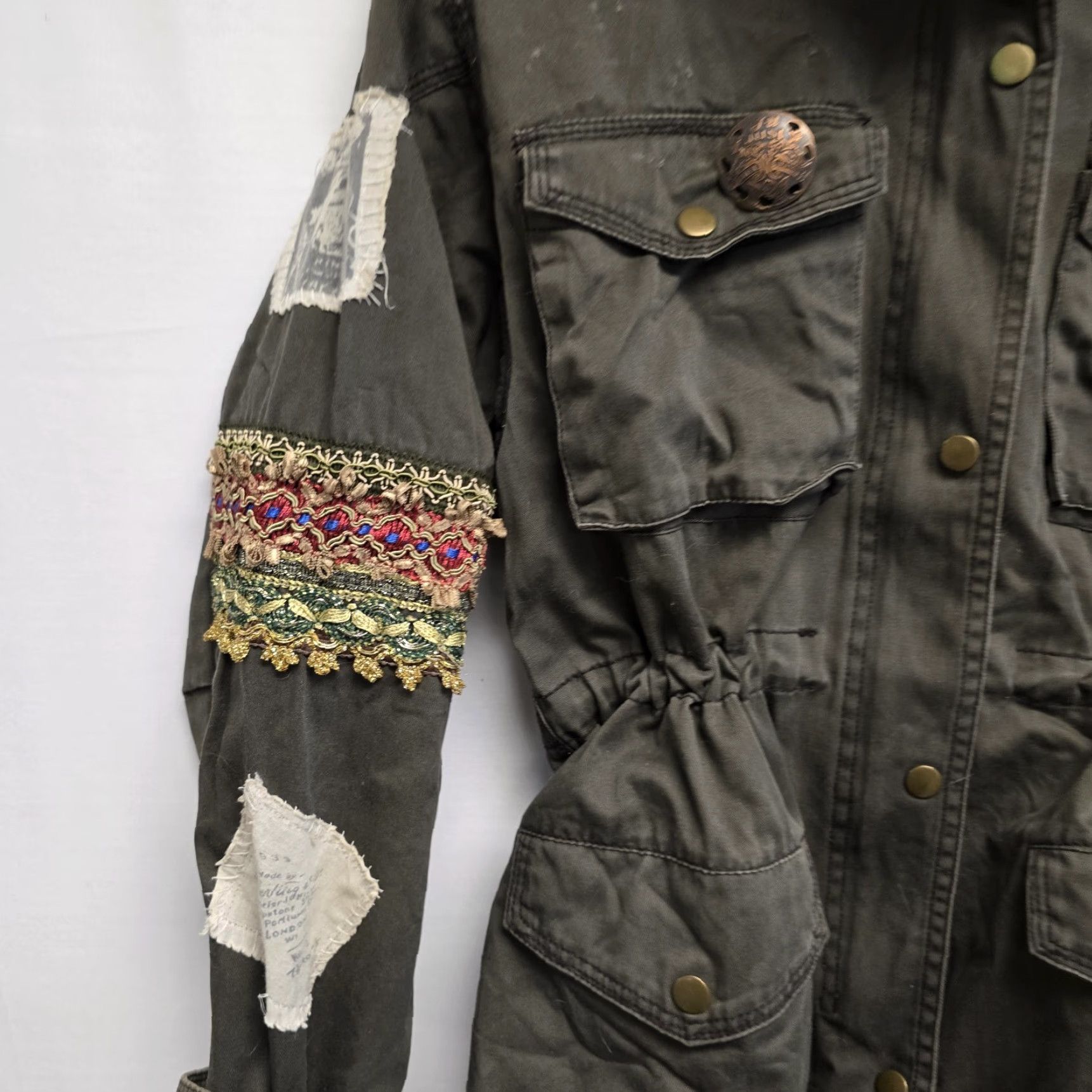 Vintage VINTAGE Army Green Military Jacket - Surplus Field Coat with Patches, Hooded, Full Zip, Canvas, Long Sleeve, Womens L Size L / US 10 / IT 46 - 2 Thumbnail