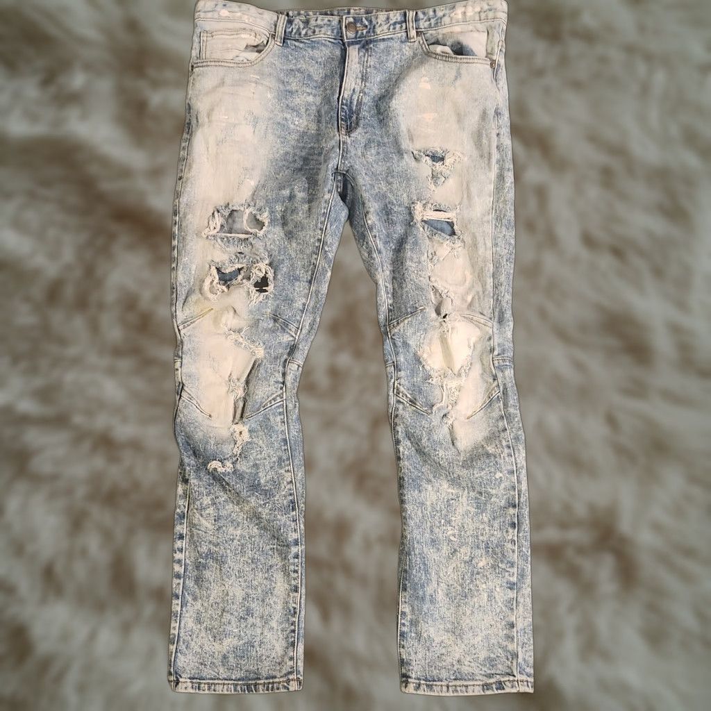 Vintage Smoke Rise Jeans Mens 42x32 Blue Slim Fit Distressed Light Wash Zip Fly Stretch Denim MENS Jeans Blue Slim Tapered 42x32 Size US 42 / EU 58 - 1 Thumbnail
