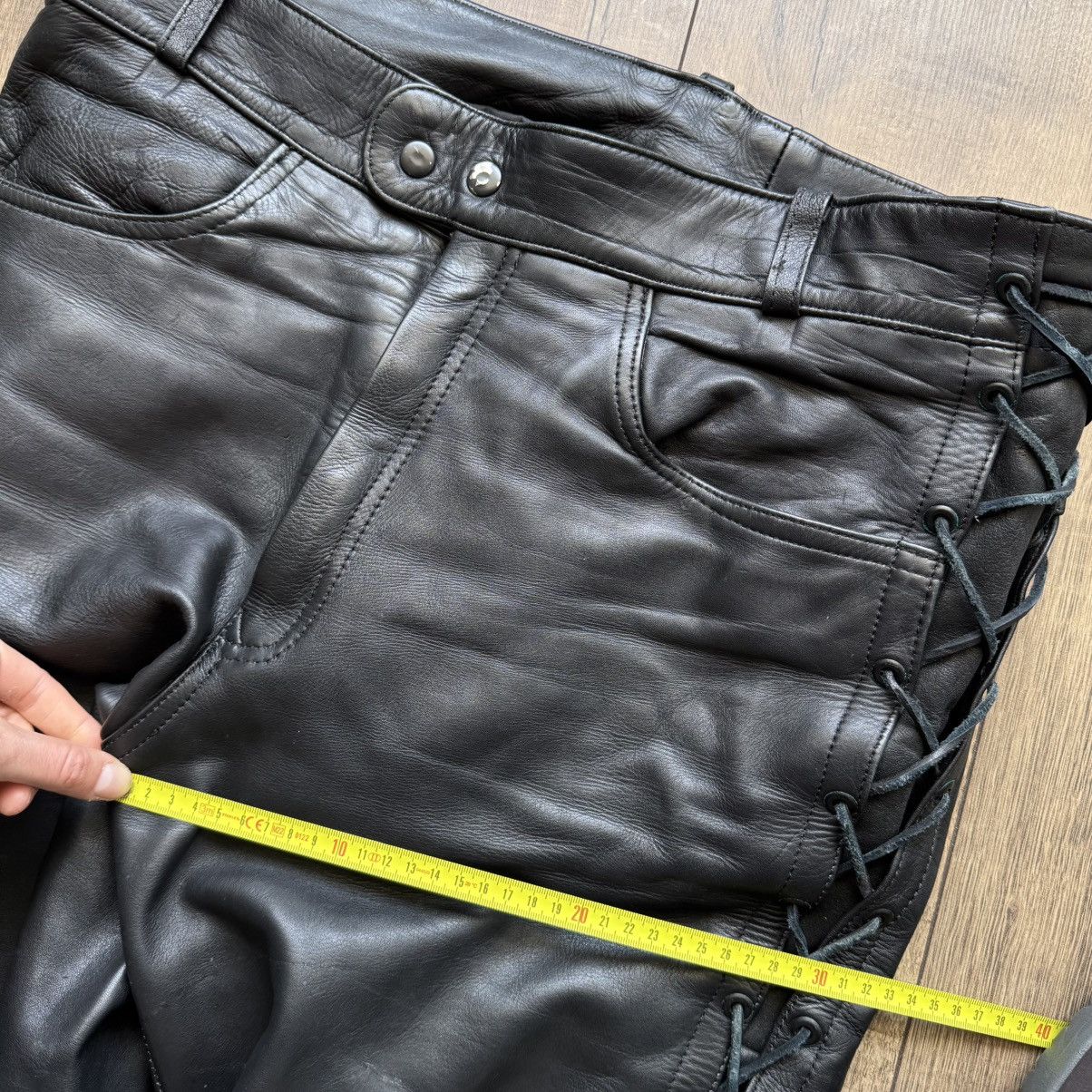 Genuine Leather × Harley Davidson × Vintage Crazy Heavyweight Leather Lace Up Motorcycle Pants Vintage Size US 37 - 14 Thumbnail