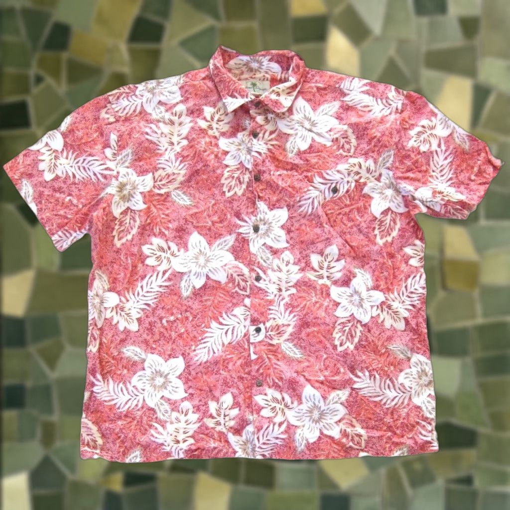 Pinko VINTAGE Island Shores Cotton Pink White Floral Hawaiian Button Down Shirt XXL Size US XXL / EU 58 / 5 - 1 Thumbnail