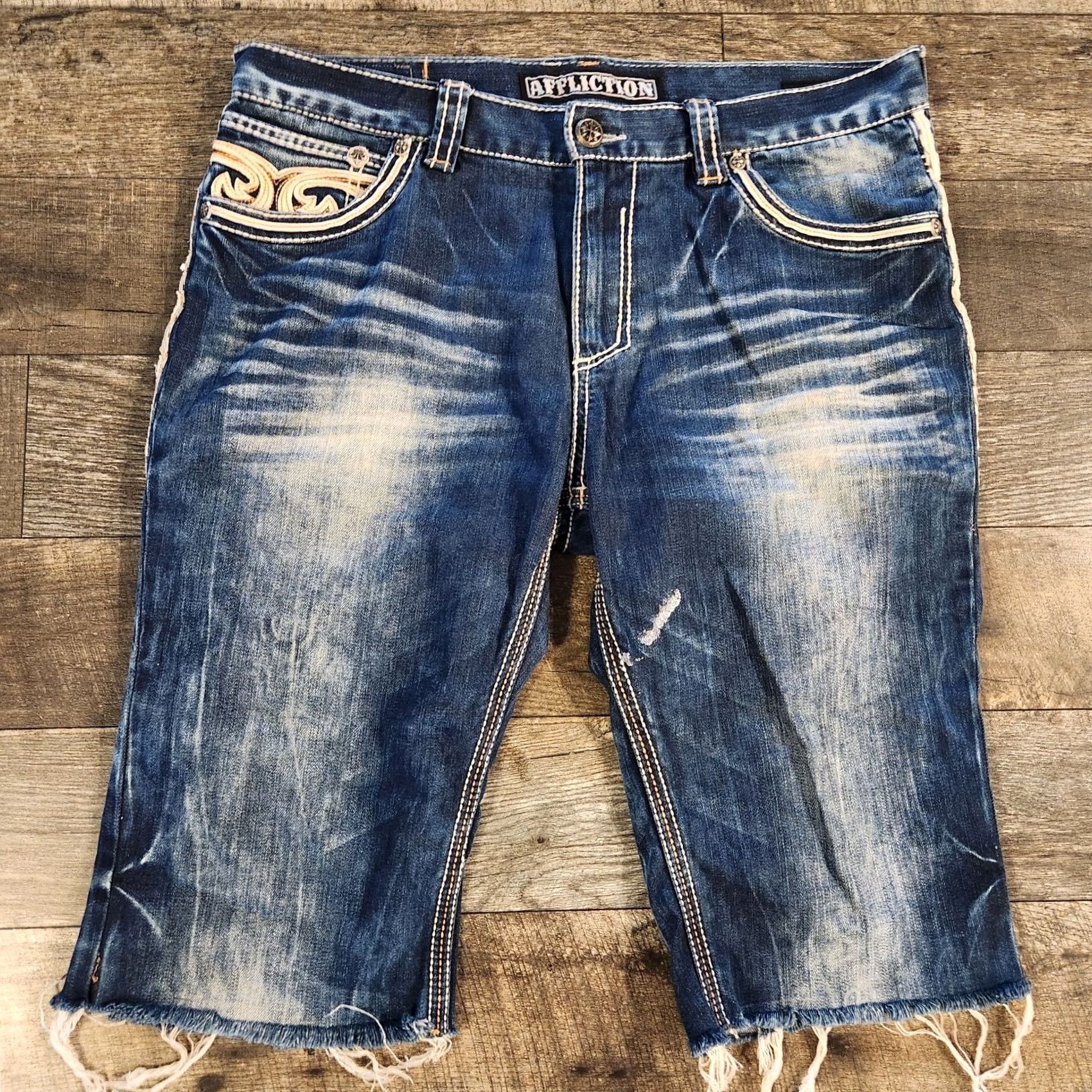 Affliction Affliction Y2K Denim Shorts Mens 36 Cut Off Embroidered Flap Pockets Copper Size US 36 / EU 52 - 4 Thumbnail