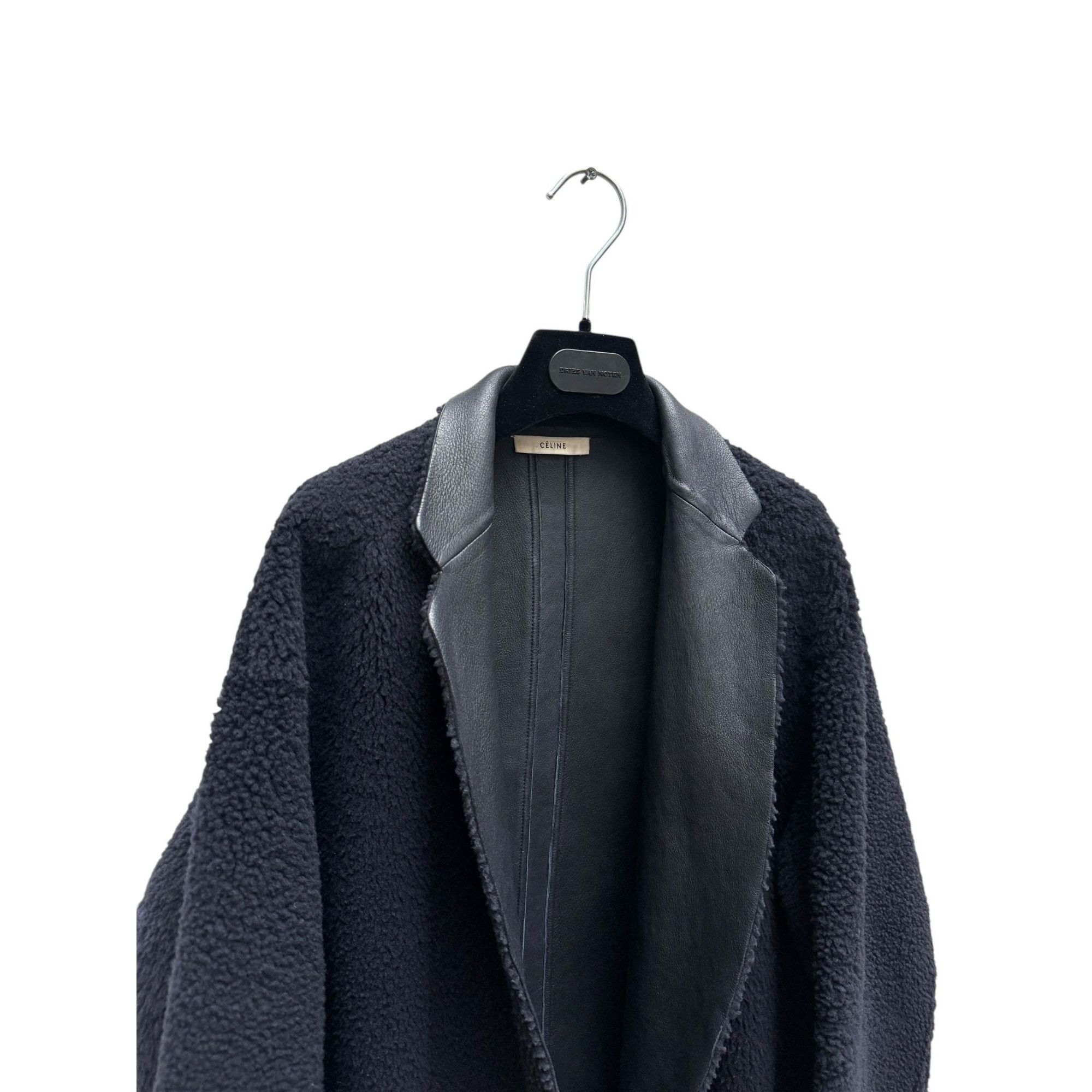 Celine Phoebe Philo Navy Shearling Leather Crombie Coat Size M / US 6-8 / IT 42-44 - 2 Thumbnail