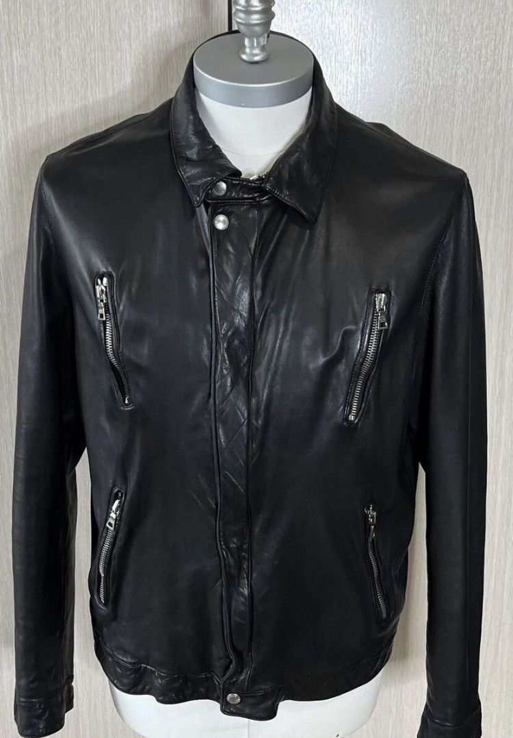 image of Prada Leather Biker Pocket Zip Up Moto Jacket in Black, Men's (Size 2XL)