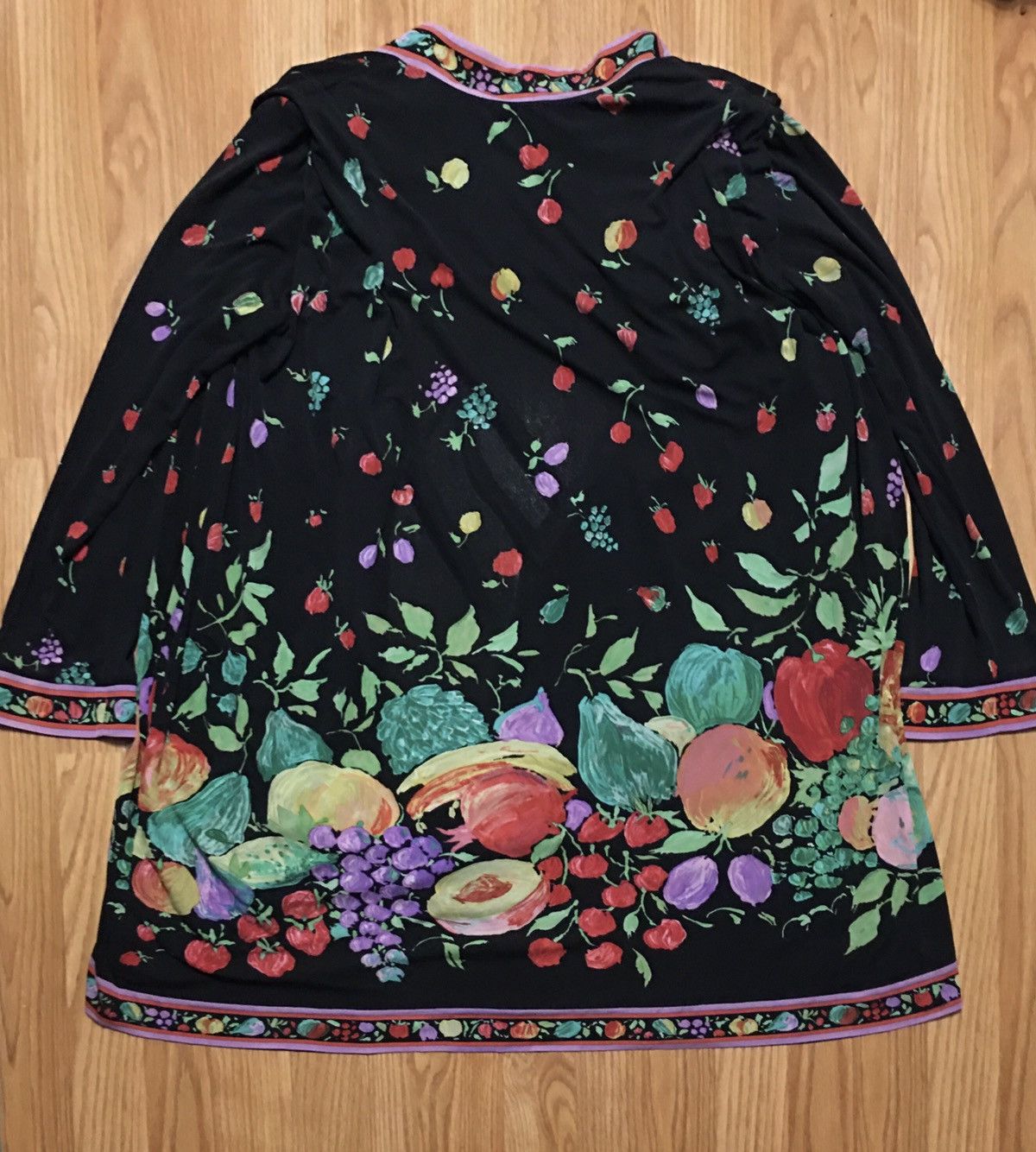 Leonard Paris × Vintage LEONARD Paris Vintage 90s Silk Fruit Print Kimono Dress Size ONE SIZE - 9 Thumbnail