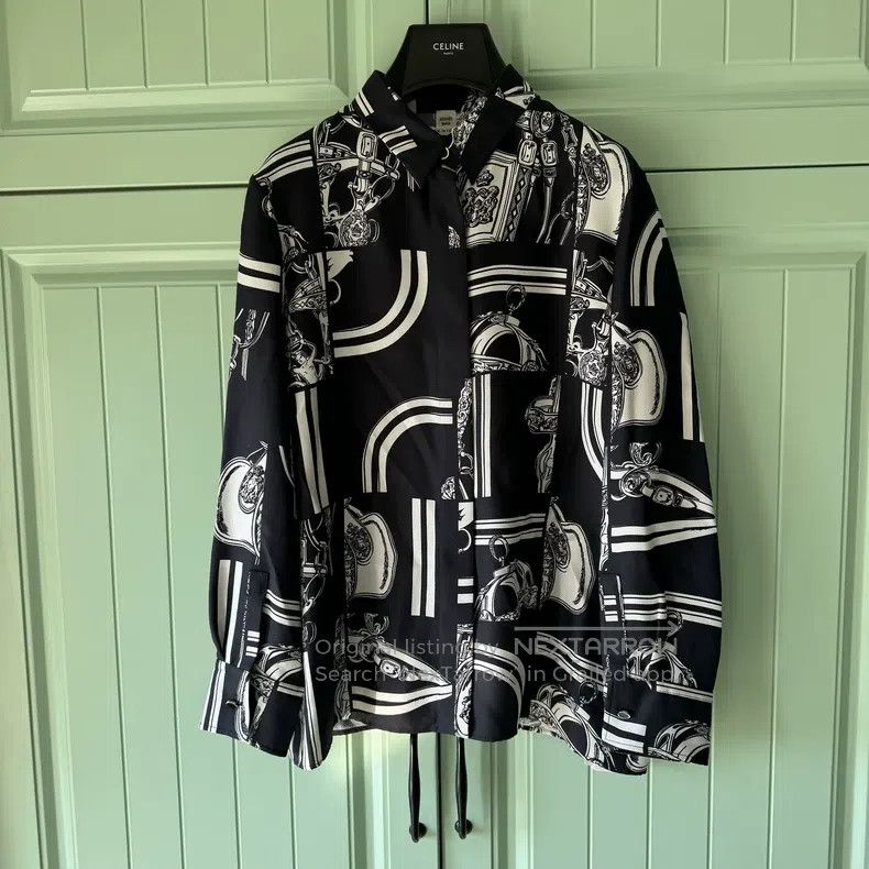 Hermes Hermes Black and White Chain Print Silk Shirt, Classic Bla Size XS / US 0-2 / IT 36-38 - 1 Thumbnail