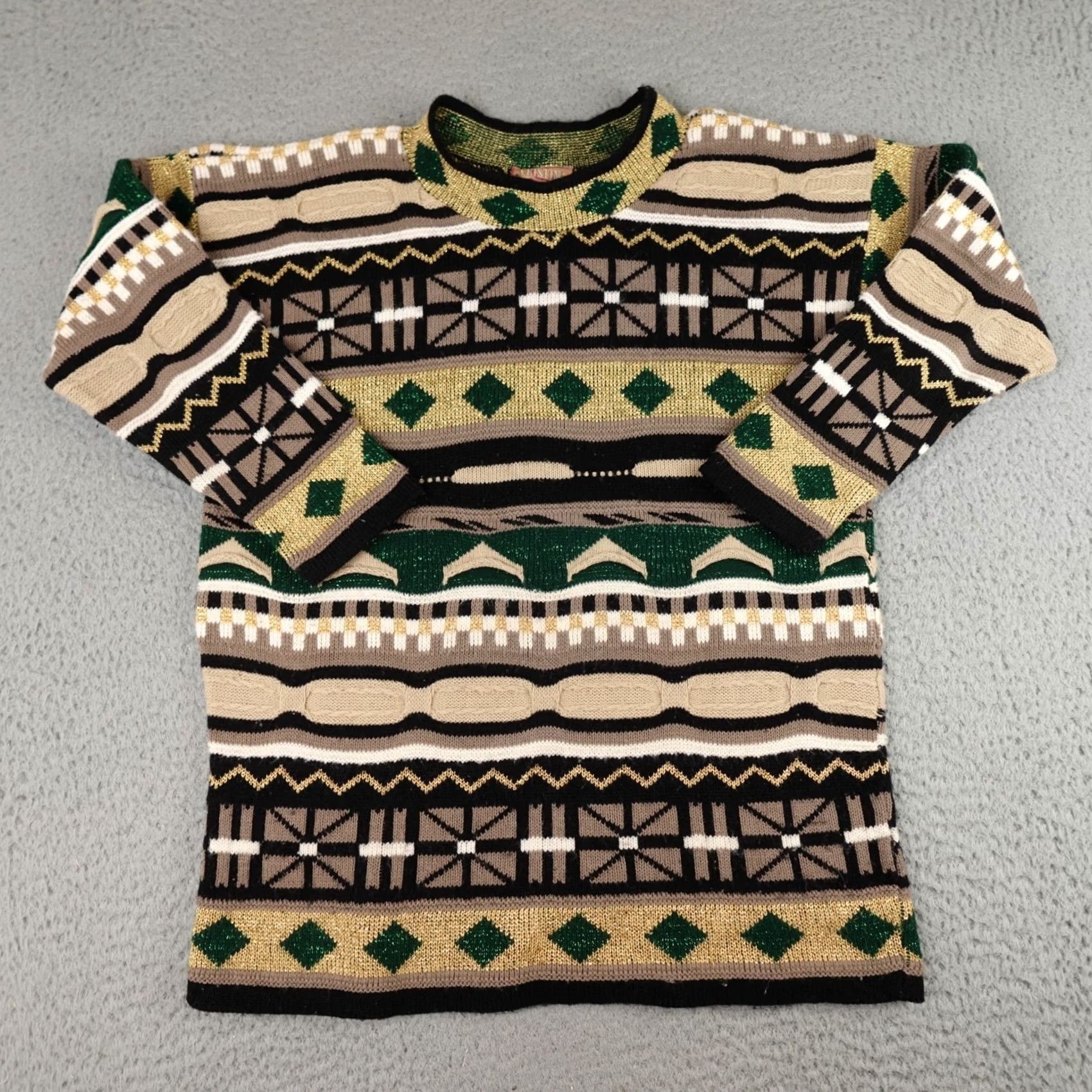 Vintage VINTAGE Cristina Sweater Womens XL Gold Black Geometric 90s Textured Glittery Pullover Mock Neck Long Sleeve Knit Casual Womens Size XL / US 12-14 / IT 48-50 - 2 Thumbnail