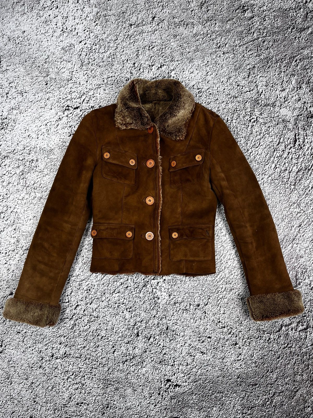 Vintage Y2K suede fur leather jacket 00s streetwear style XS