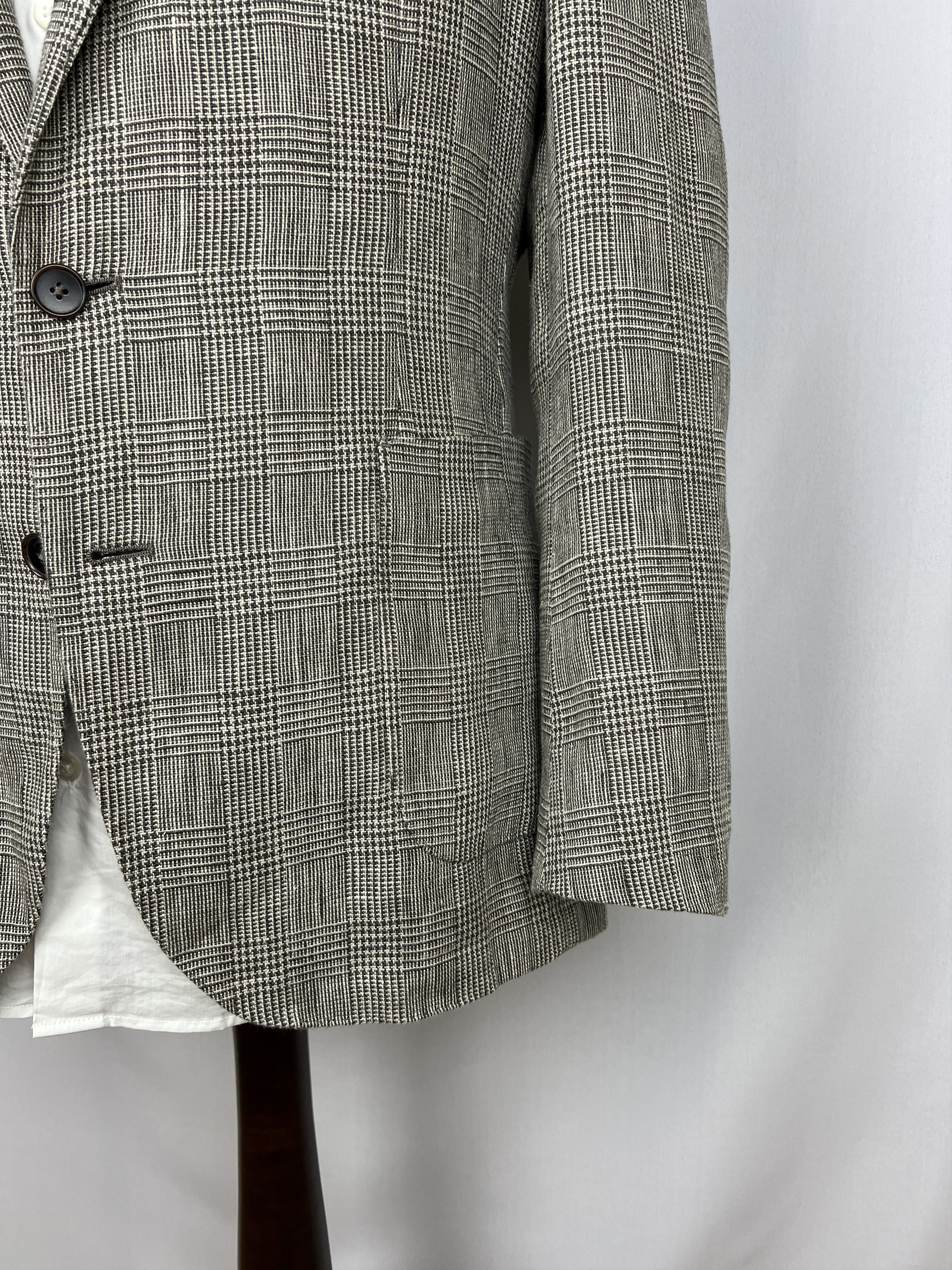 Italic PELIKAMO Zurich Beige-Gray Plaid Linen Unlined Sport Coat Size 38R - 8 Thumbnail